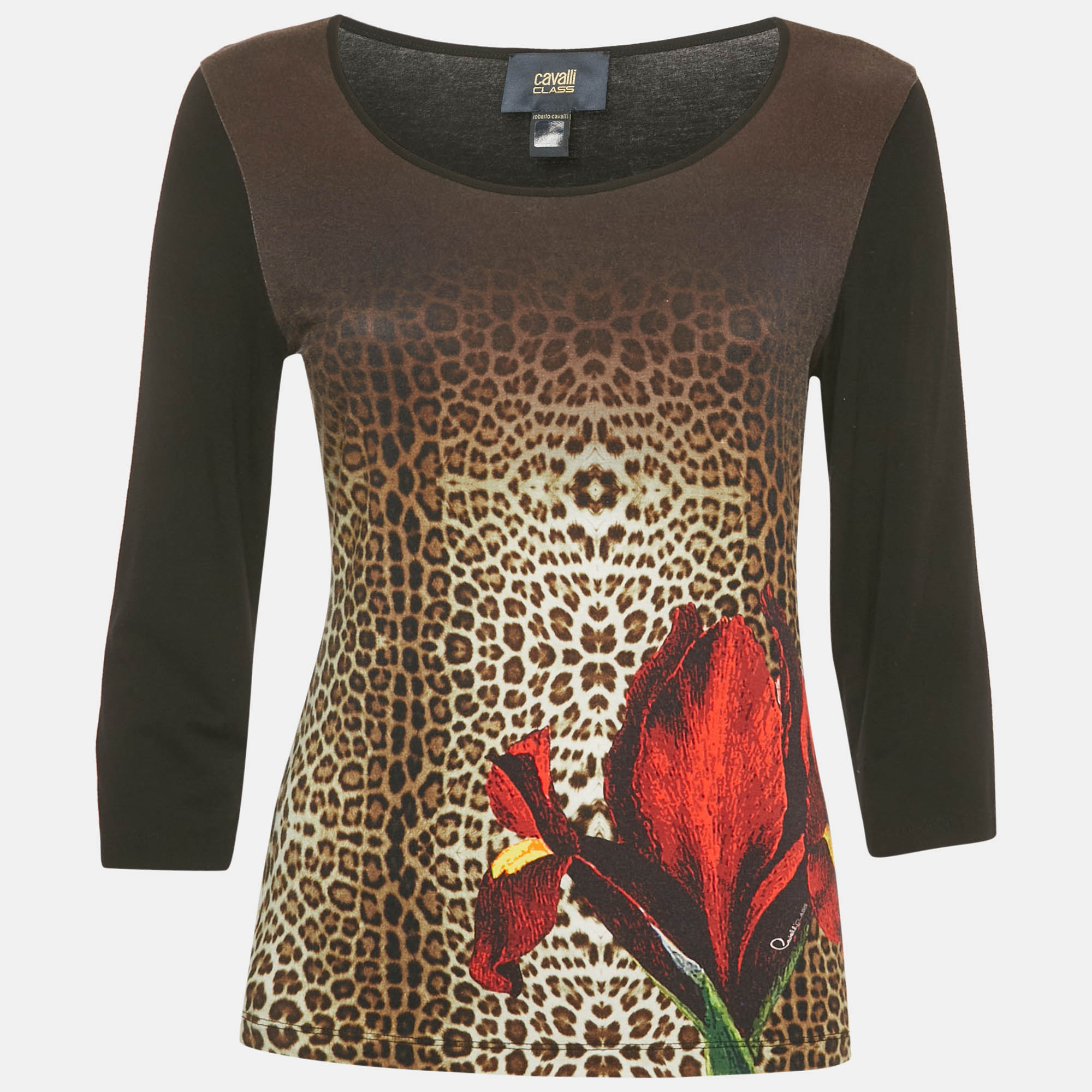 Class by Roberto Cavalli Black Printed Jersey Long Sleeve Top