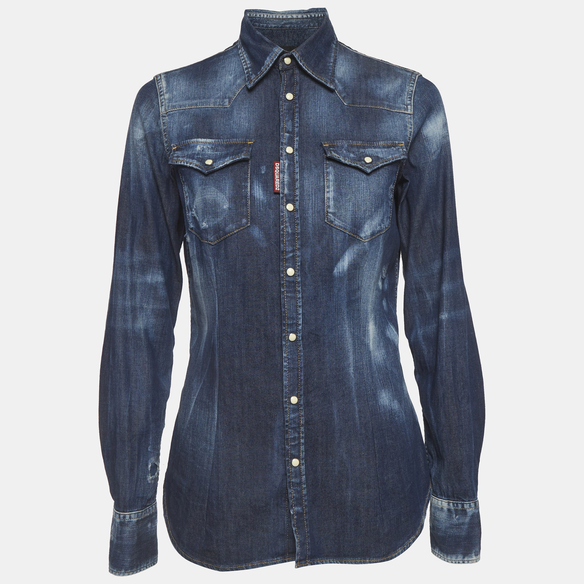 Dsquared Blue Distressed Denim Long Sleeve Shirt Dsquared Blue Distressed Denim Long Sleeve Shirt