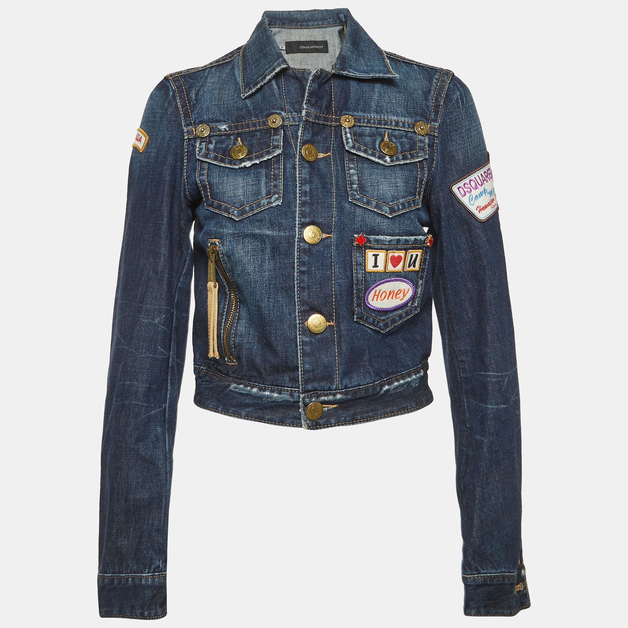 Dsquared Blue Embroidered Denim Jacket Dsquared Blue Embroidered Denim Jacket