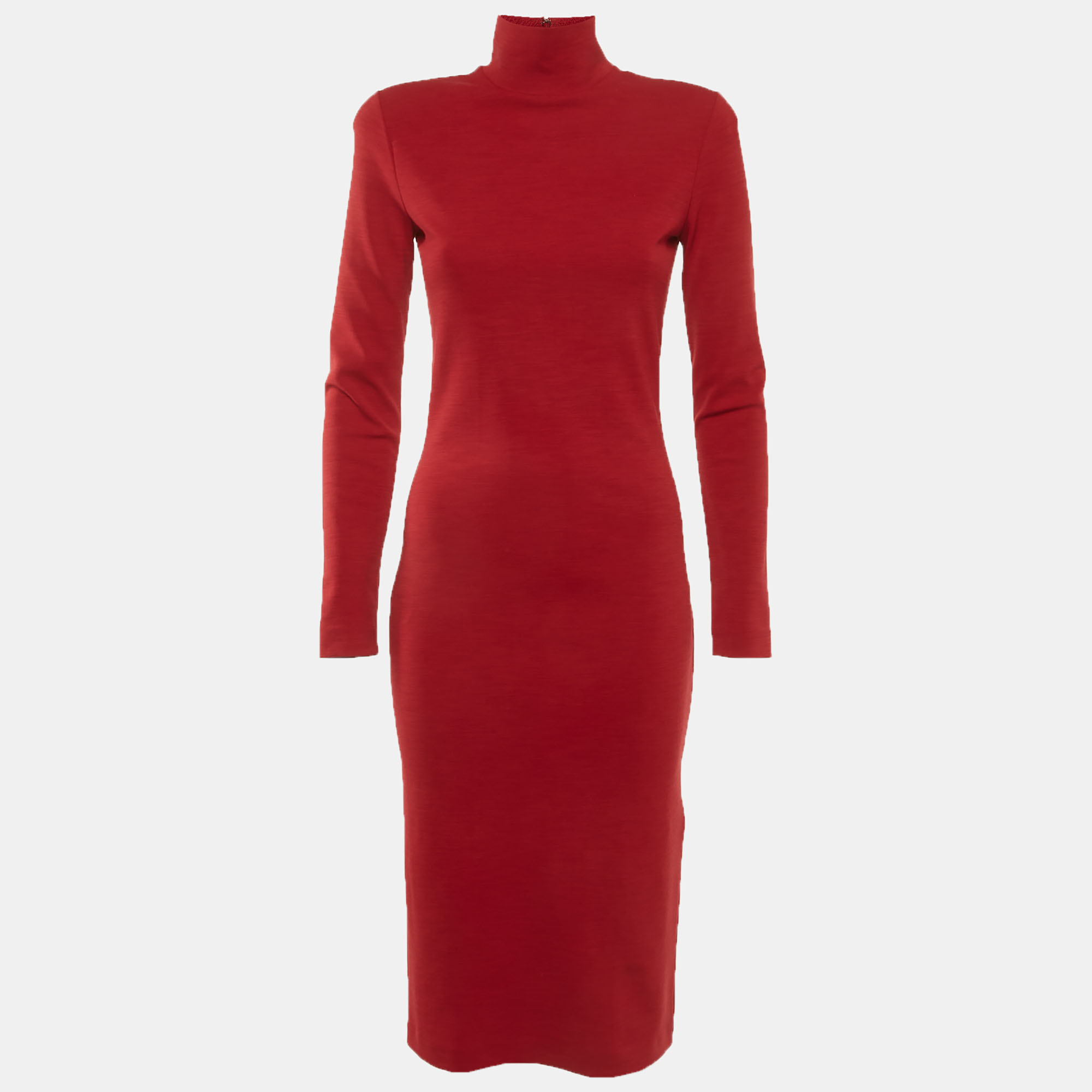 DSQUARED Red Stretch Knit Turtleneck Midi Dress DSQUARED Red Stretch Knit Turtleneck Midi Dress