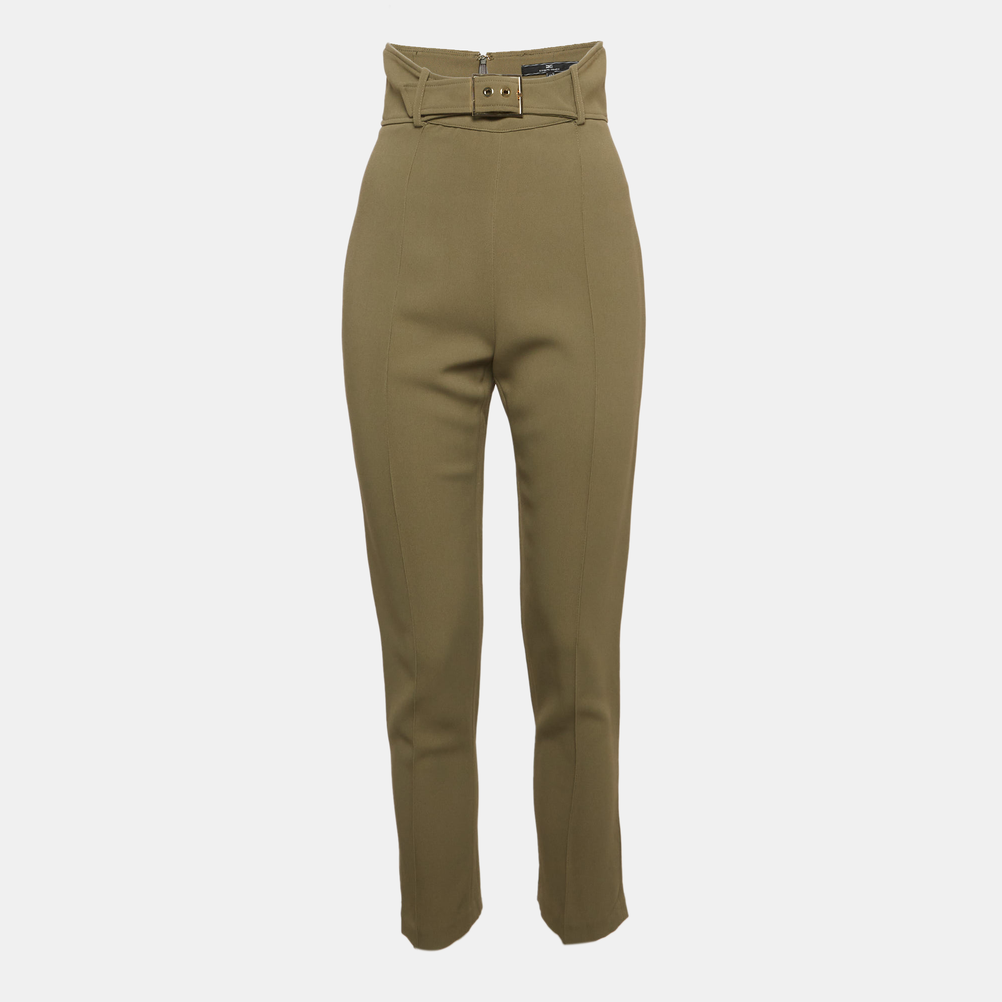 Elisabetta Franchi Green Crepe Slim Fit Trousers Elisabetta Franchi Green Crepe Slim Fit Trousers