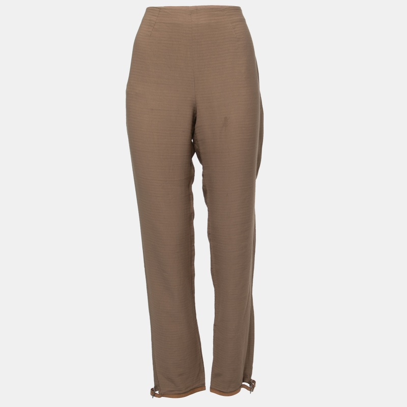 Emporio Armani Brown Linen Blend Buckle Hem Detail High Waist Trousers Emporio Armani Brown Linen Blend Buckle Hem Detail High Waist Trousers