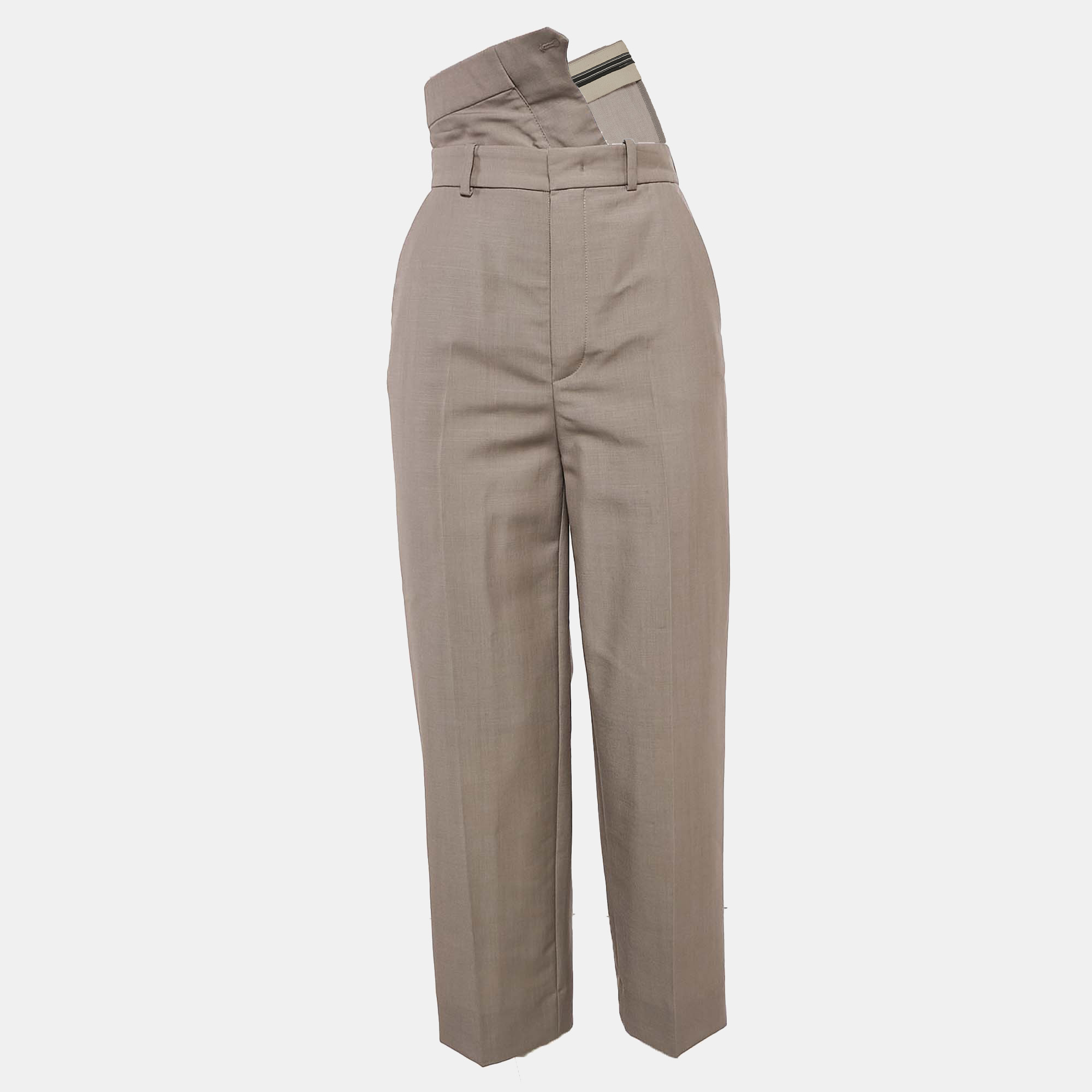 Fendi Beige Wool Blend Folded Waist Tapered Trousers Fendi Beige Wool Blend Folded Waist Tapered Trousers