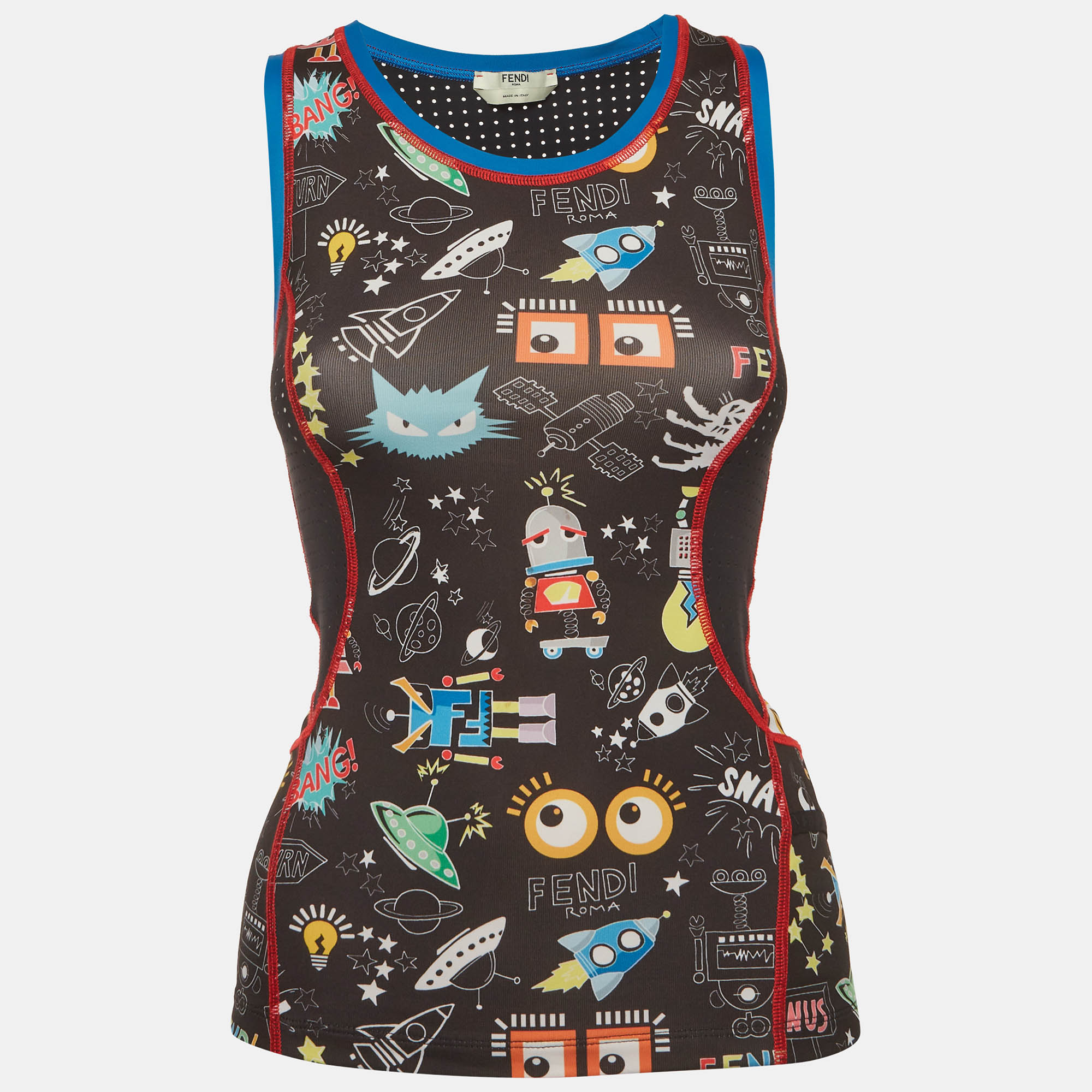 Fendi Black Printed Jersey Tank Top Fendi Black Printed Jersey Tank Top