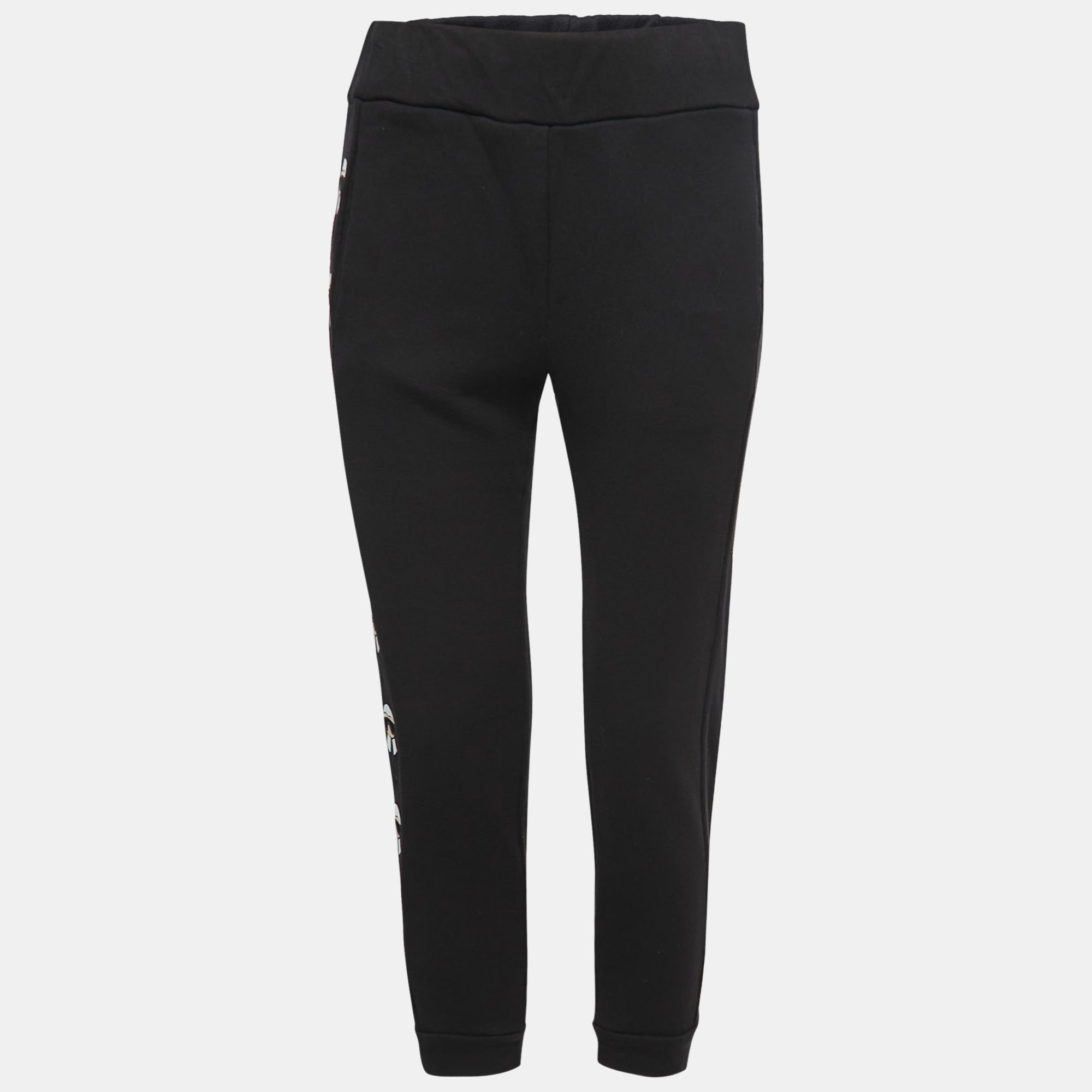 Fendi Black Cotton Karlito Stripe Detail Joggers Fendi Black Cotton Karlito Stripe Detail Joggers