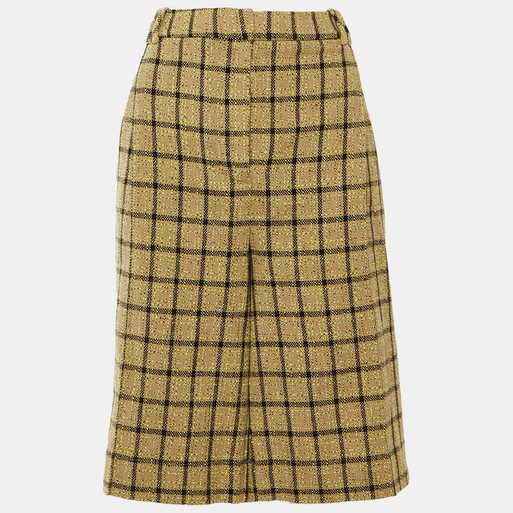 Ganni Beige Checked Cotton Pleated Relaxed Fit Shorts Ganni Beige Checked Cotton Pleated Relaxed Fit Shorts