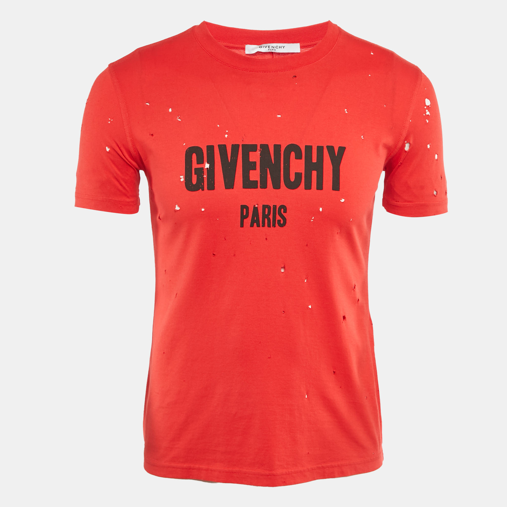 Givenchy Red Distressed Cotton Half Sleeve Shirt Givenchy Red Distressed Cotton Half Sleeve Shirt