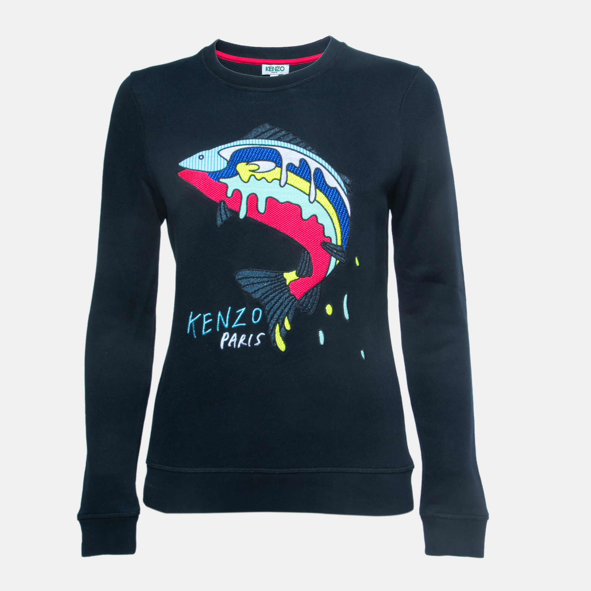 Kenzo Navy Blue Logo Shark Embroidered Cotton Crew Neck Sweatshirt Kenzo Navy Blue Logo Shark Embroidered Cotton Crew Neck Sweatshirt