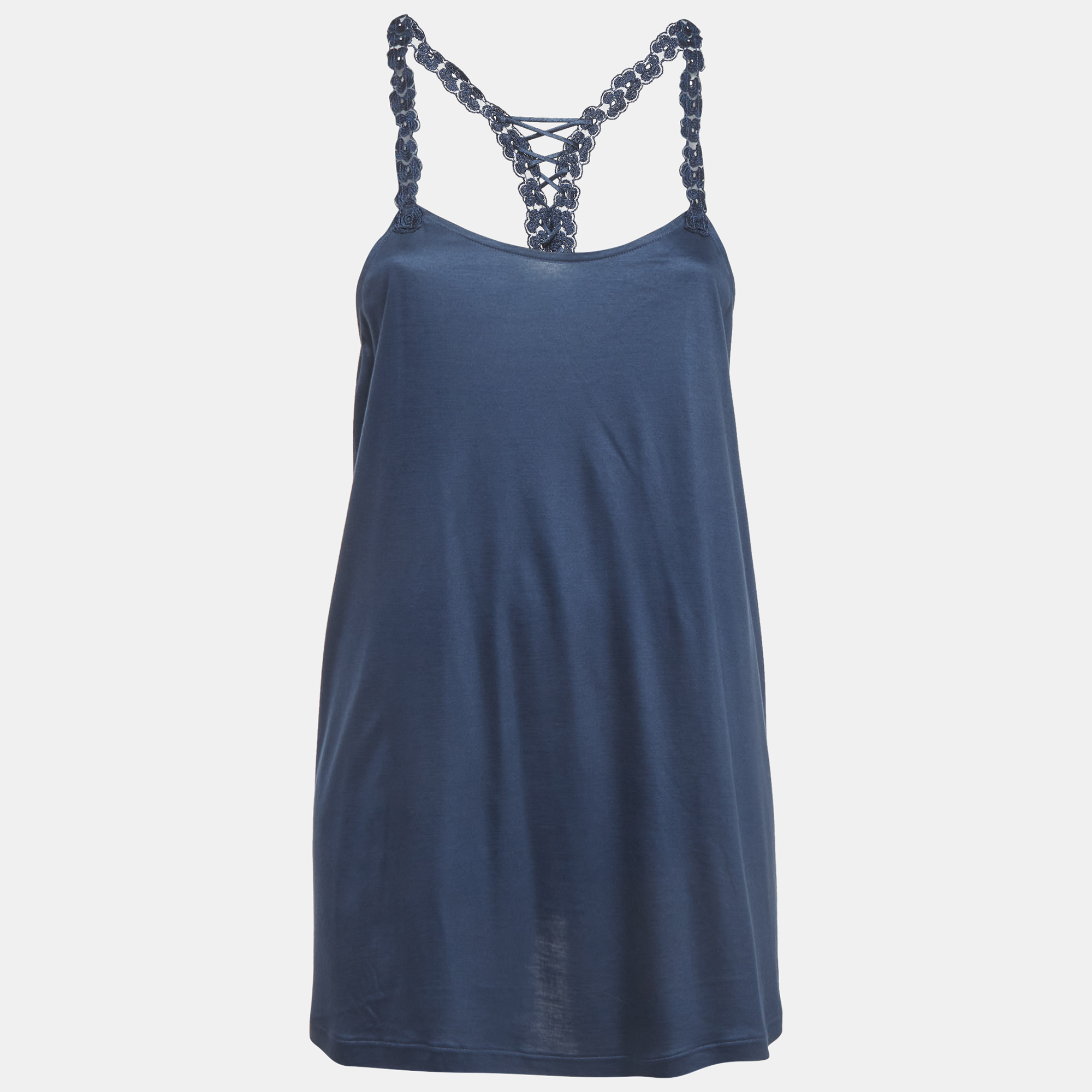 La Perla Navy Blue Jersey Lace Detail Tank Top La Perla Navy Blue Jersey Lace Detail Tank Top