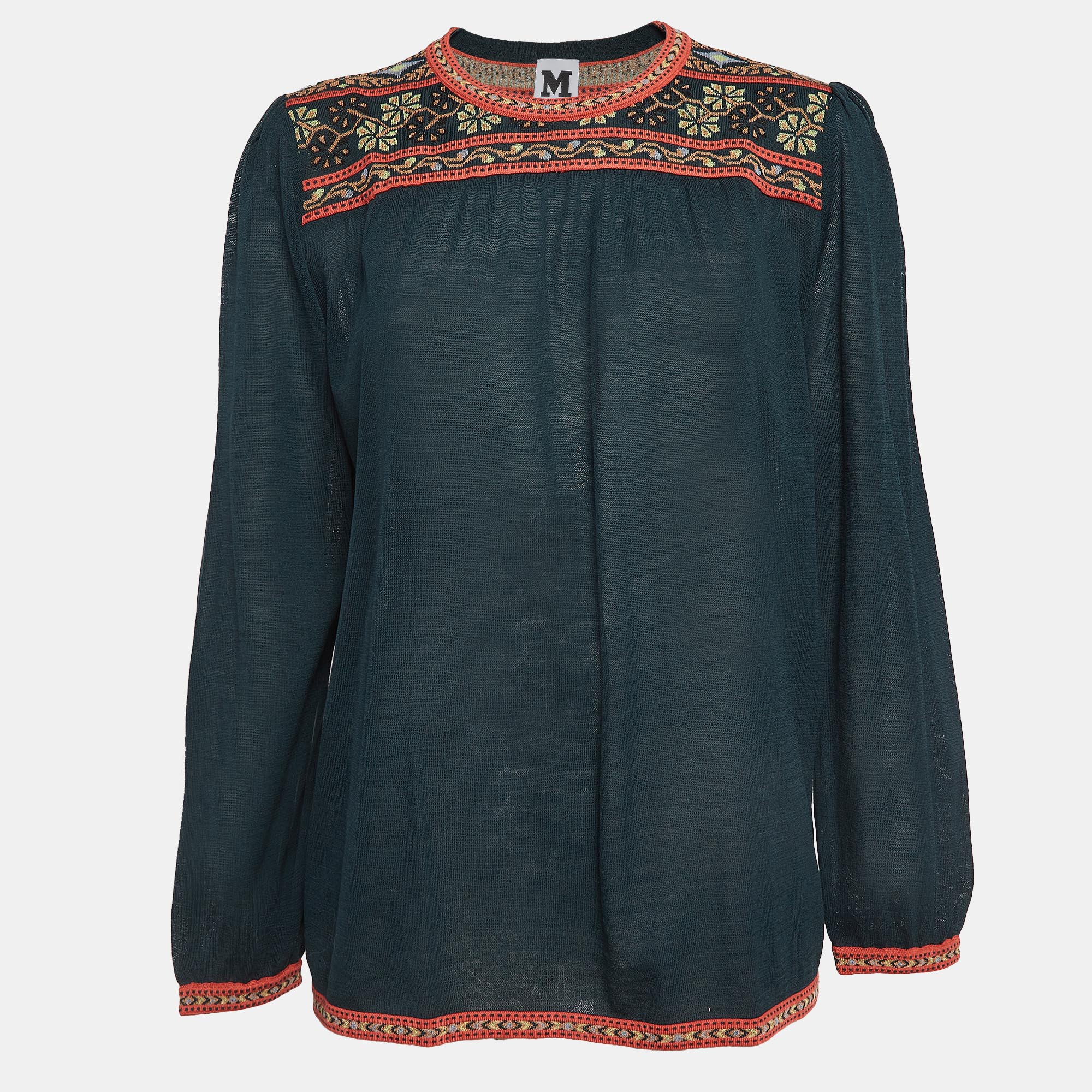 M Missoni Teal Green Floral Pattern Knit Long Sleeve Top M Missoni Teal Green Floral Pattern Knit Long Sleeve Top