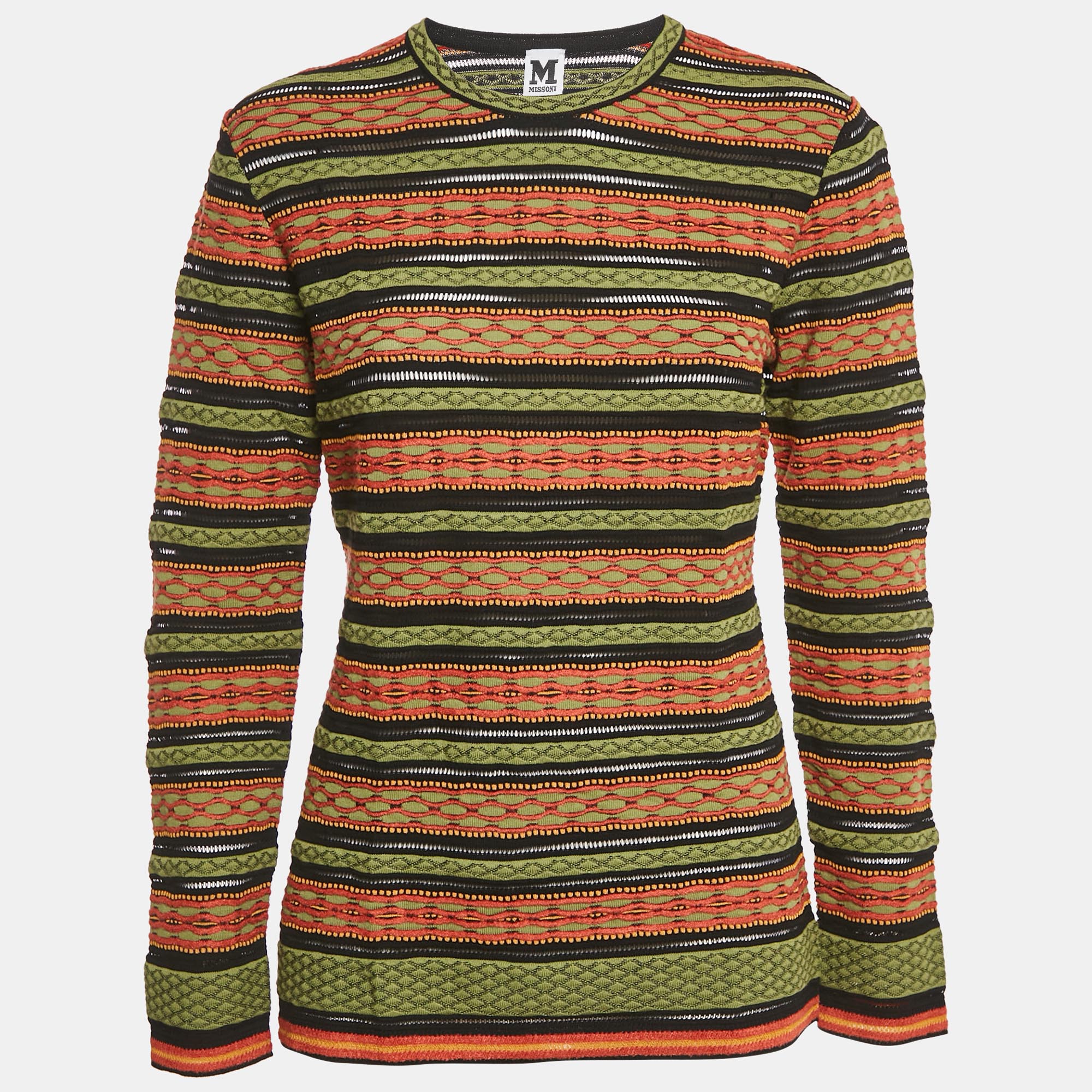M Missoni GreenBlack Patterned Knit Long Sleeve Top M Missoni GreenBlack Patterned Knit Long Sleeve Top