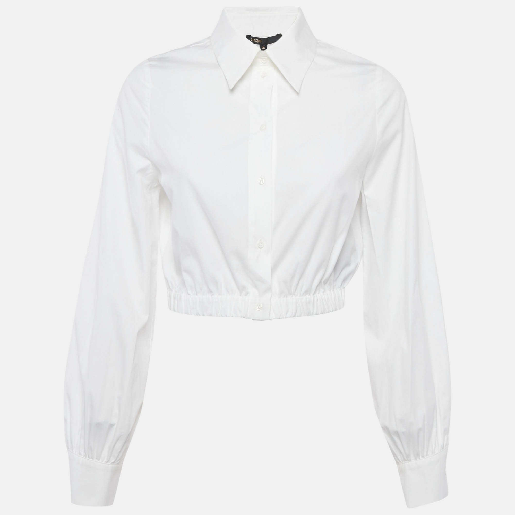 Maje White Cotton Button Front Crop Shirt Maje White Cotton Button Front Crop Shirt