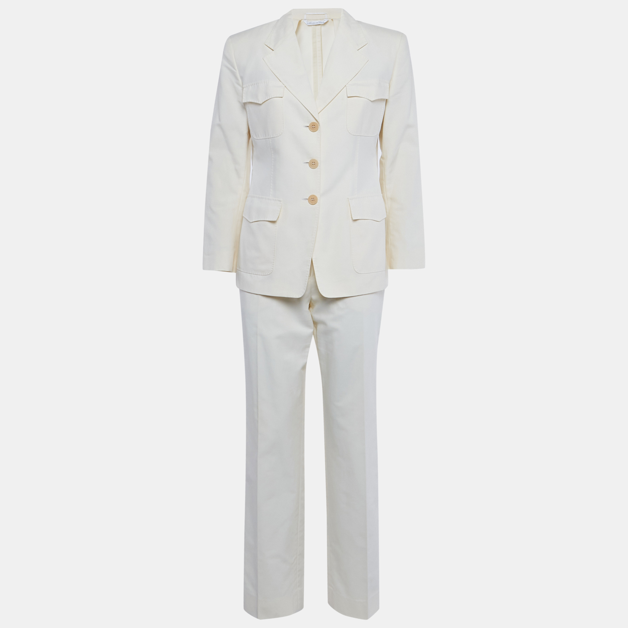 Max Mara Cream Cotton Blazer & Pants Suit Max Mara Cream Cotton Blazer & Pants Suit