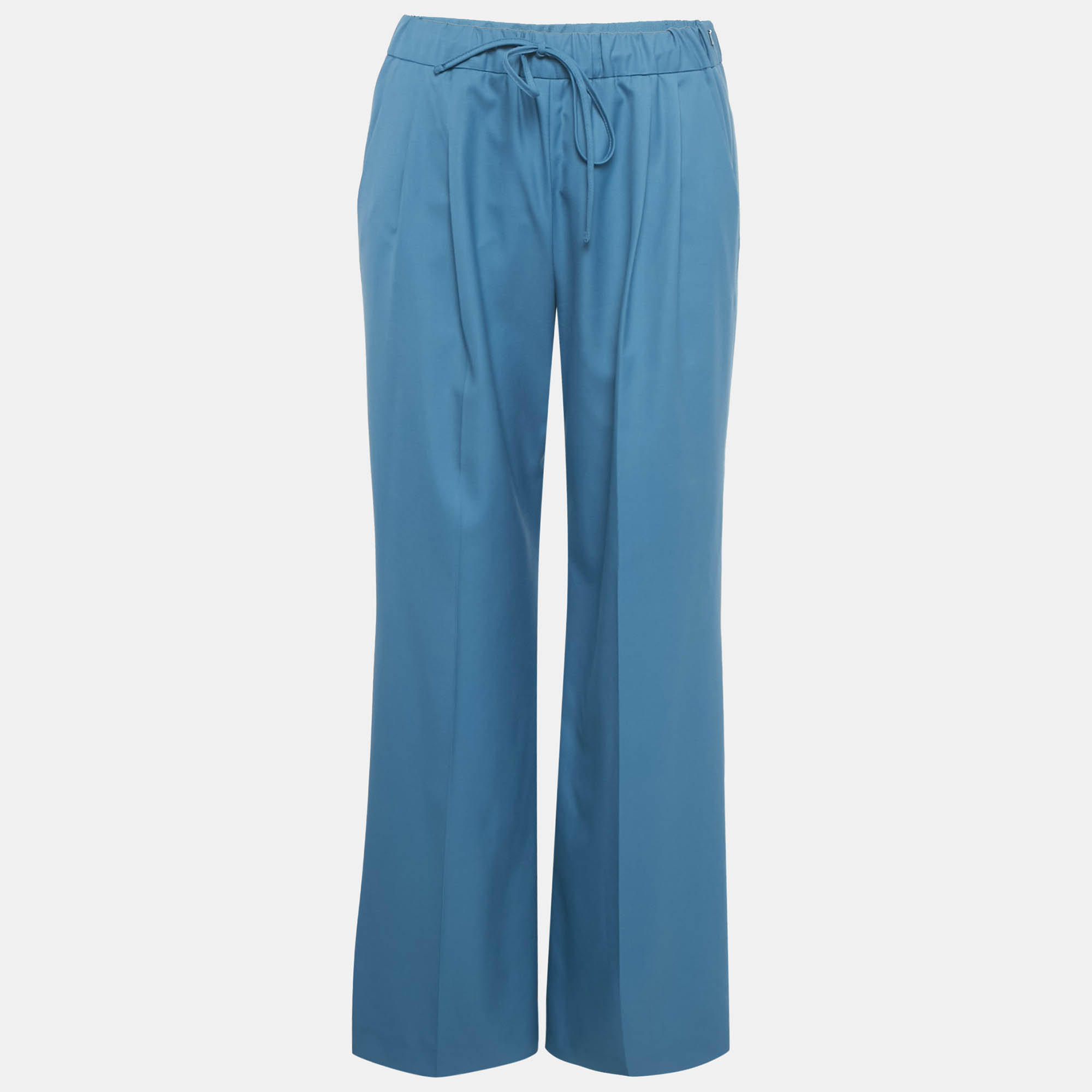 Max Mara Blue Wool Elastic Waist Trousers