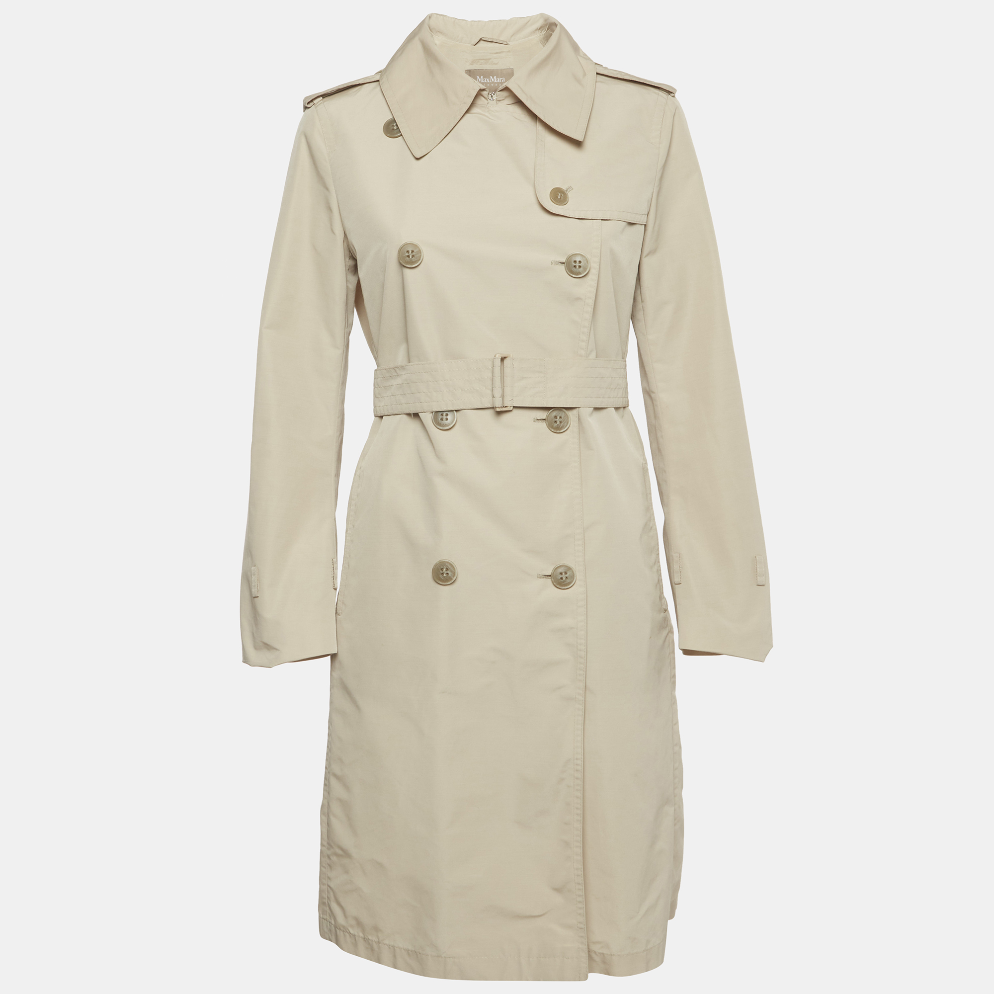 Max Mara Beige Synthetic Double Breasted Trench Coat Max Mara Beige Synthetic Double Breasted Trench Coat