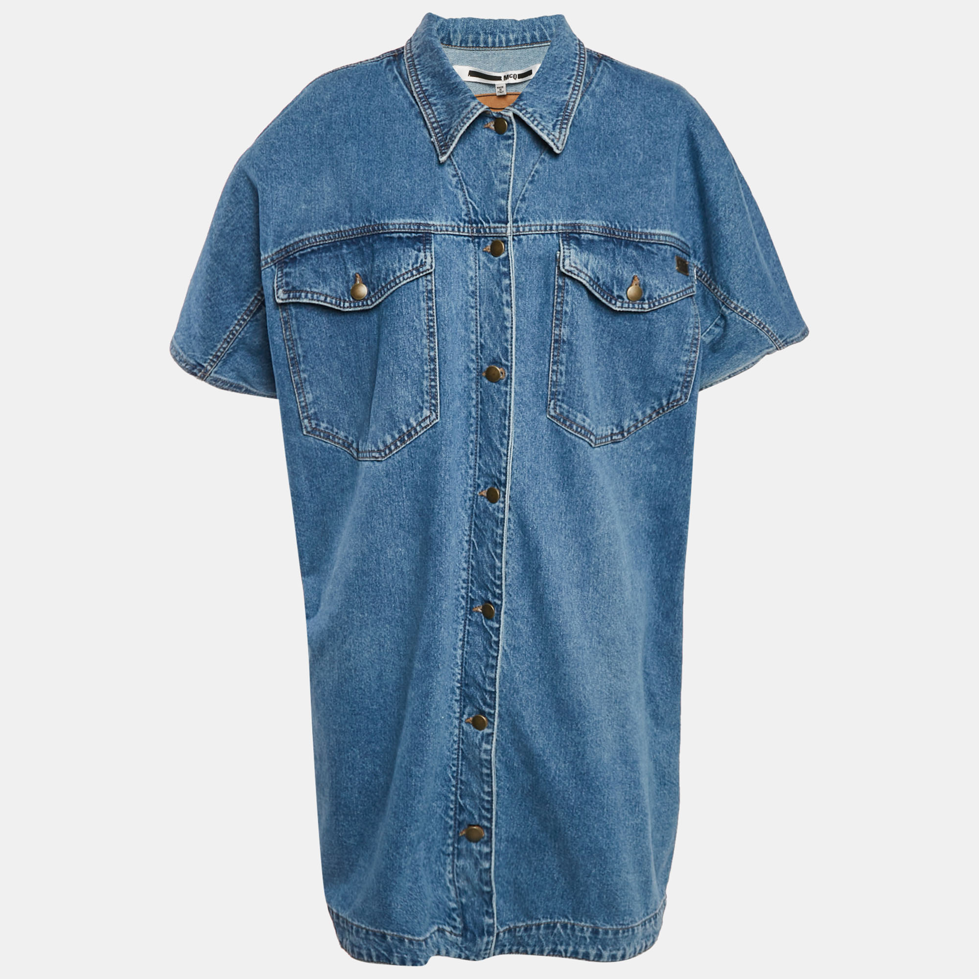 McQ by Alexander McQueen Blue Washed Denim Shirt Dress McQ by Alexander McQueen Blue Washed Denim Shirt Dress