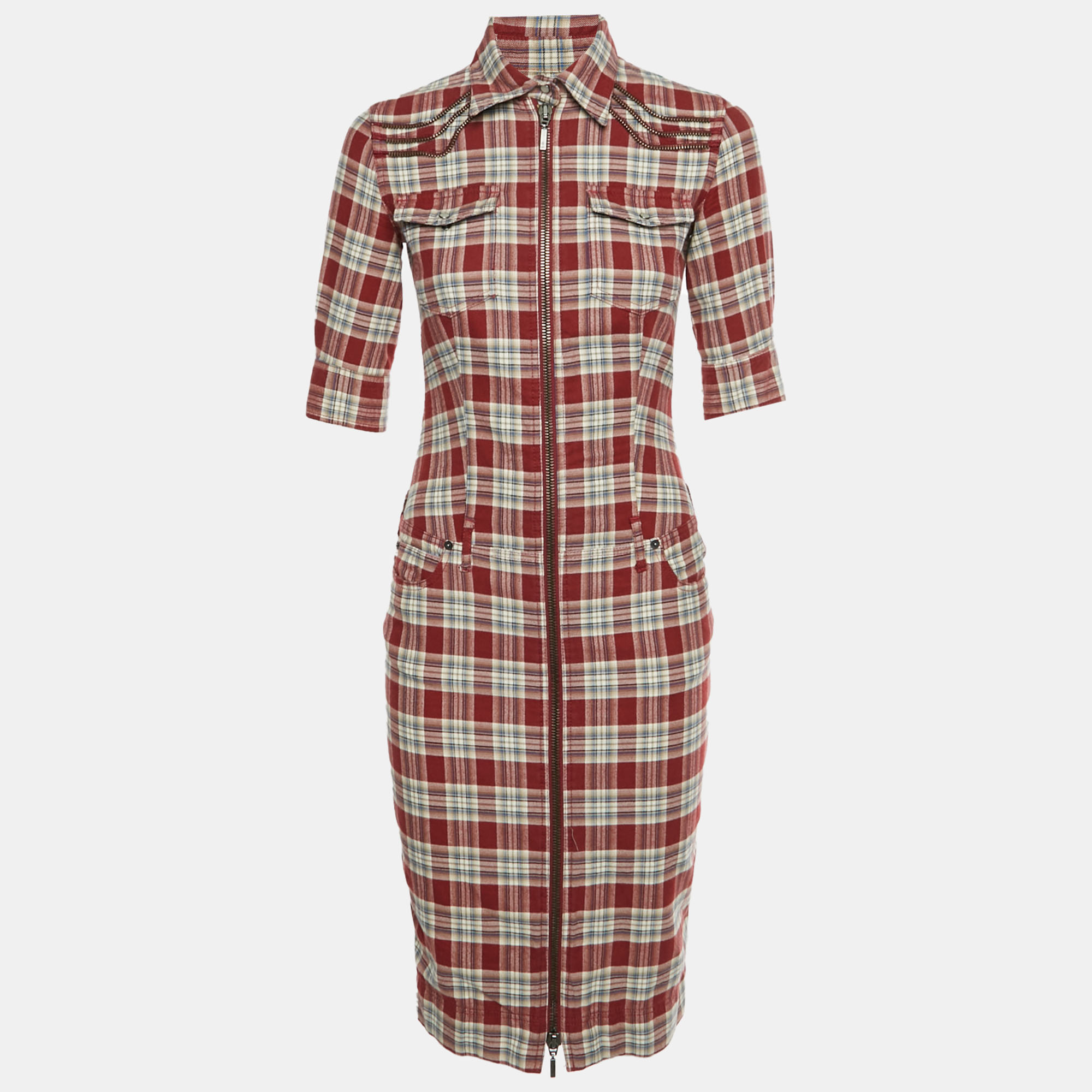 McQ By Alexander McQueen Red Plaid Flannel Shirt Dress McQ By Alexander McQueen Red Plaid Flannel Shirt Dress