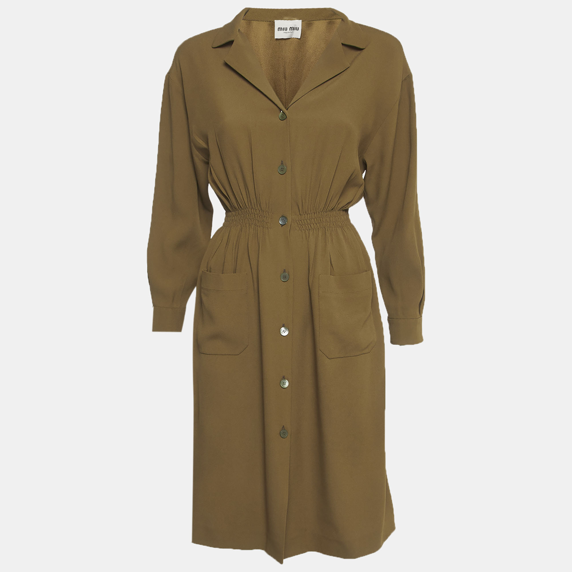 Miu Miu Olive Green Crepe Long Sleeve Shirt Dress Miu Miu Olive Green Crepe Long Sleeve Shirt Dress