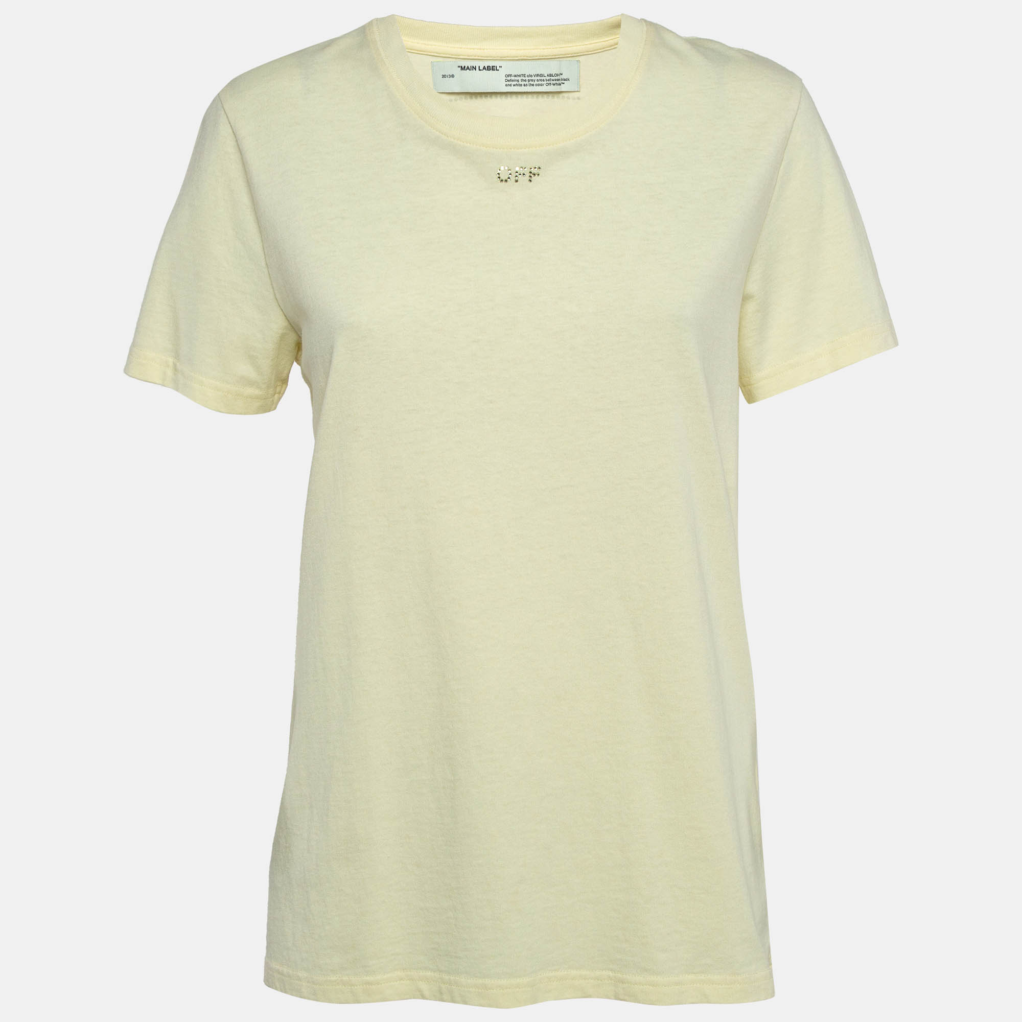 Off-White Yellow Cotton Crystal Logo Embellished Shirt Off-White Yellow Cotton Crystal Logo Embellished Shirt