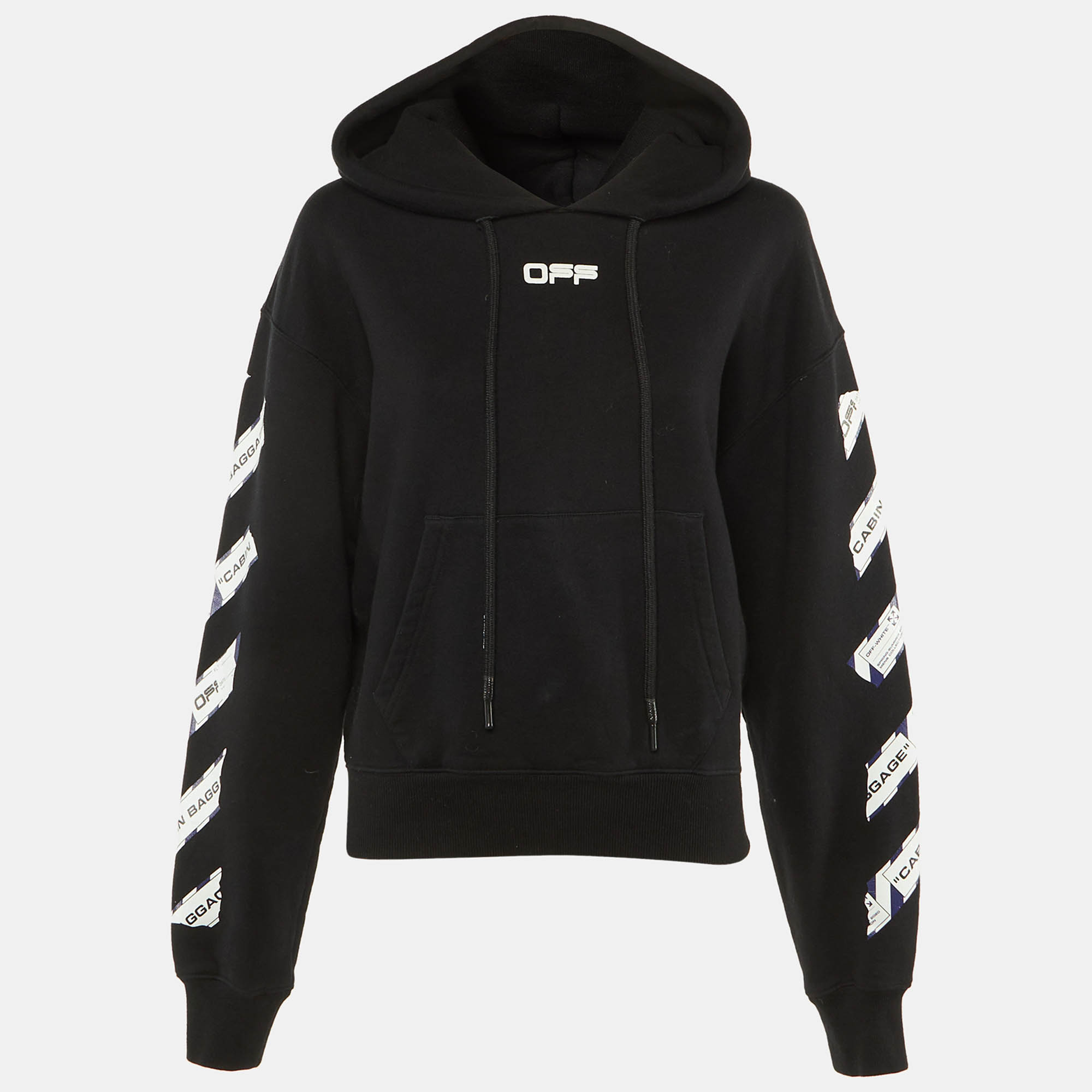 Off-White Black Cabin Baggage Tape Print Cotton Hoodie Off-White Black Cabin Baggage Tape Print Cotton Hoodie