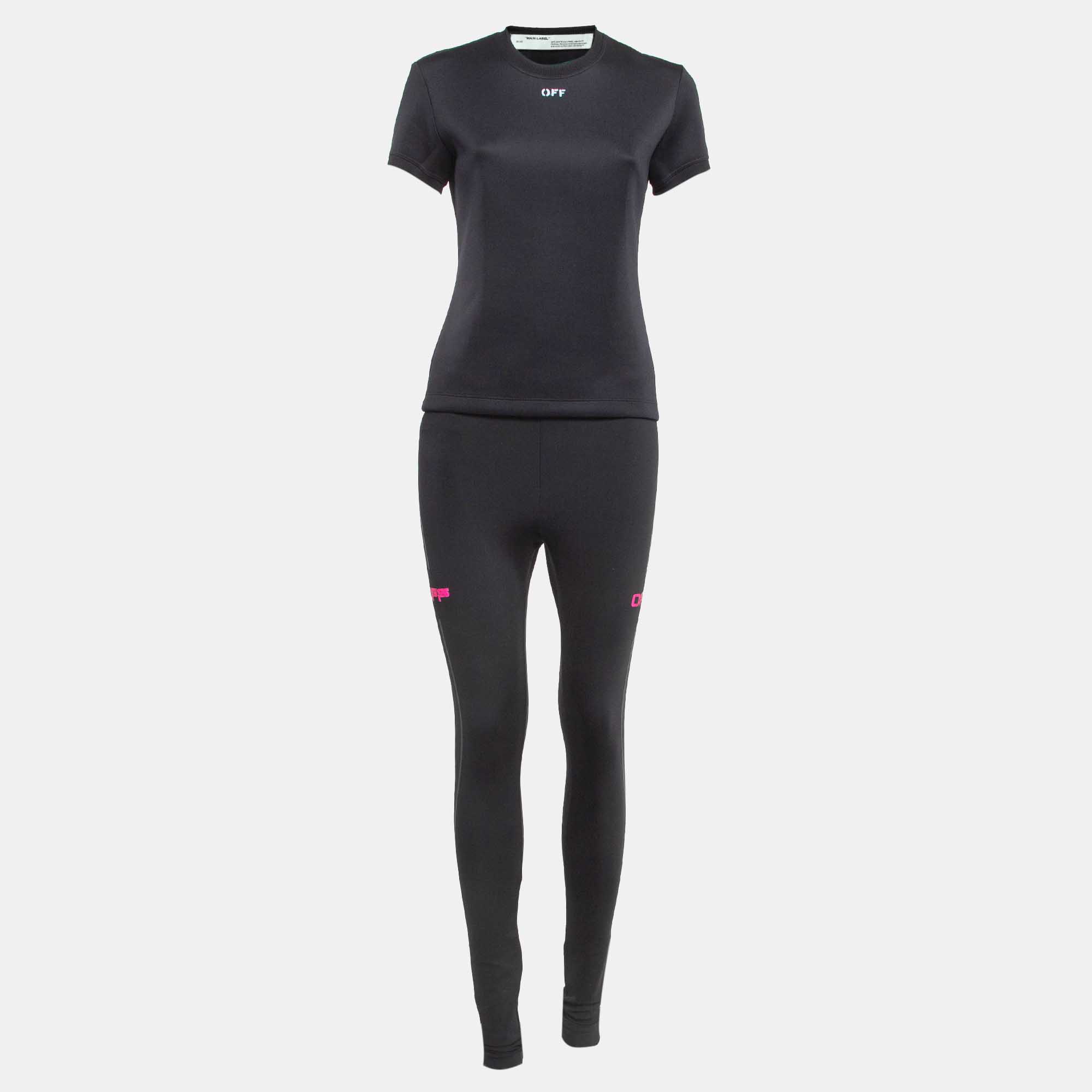 Off-White Black Jersey Active Wear shirt and Leggings Set Off-White Black Jersey Active Wear shirt and Leggings Set