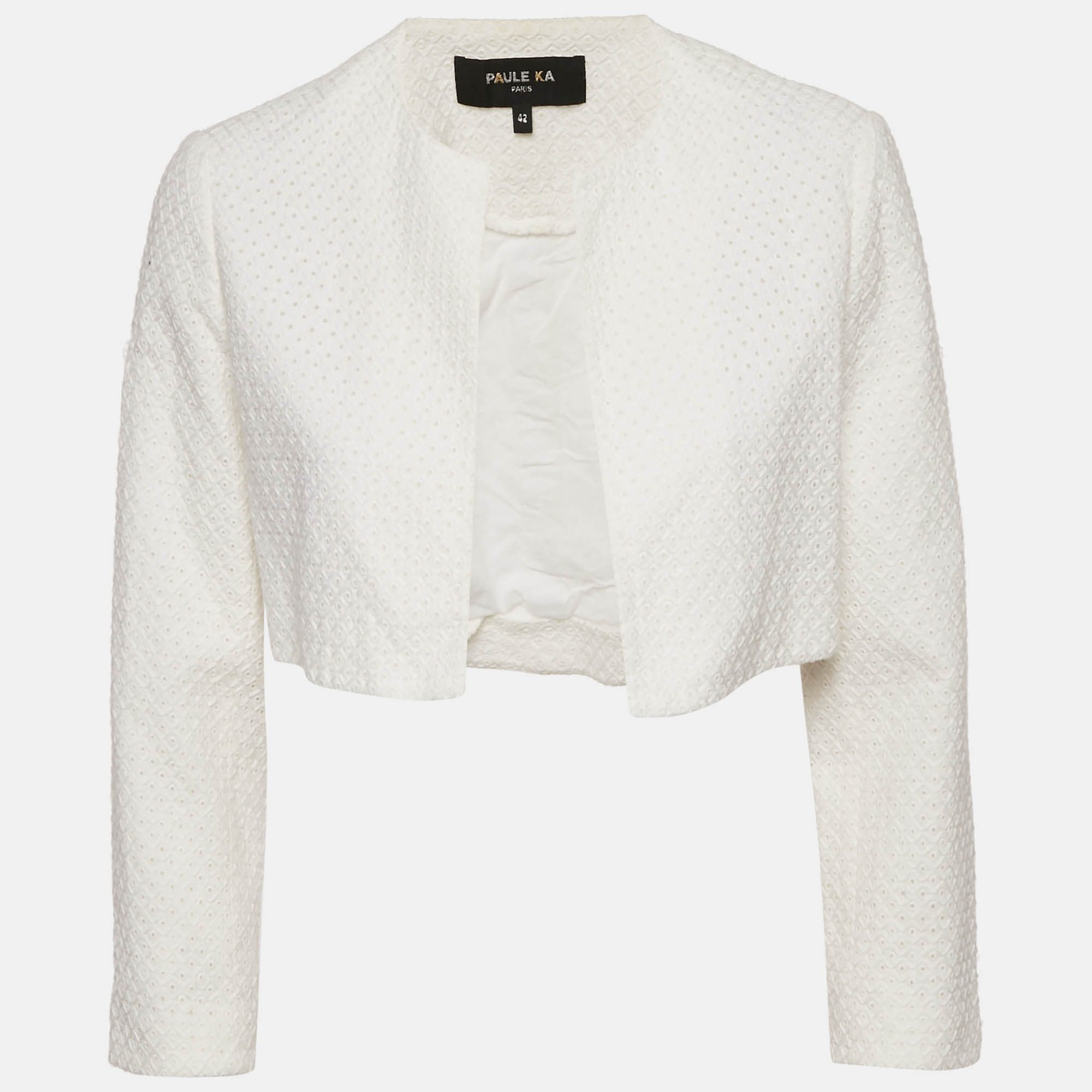 Paule Ka White Broderie Anglaise Cotton Crop Jacket Paule Ka White Broderie Anglaise Cotton Crop Jacket