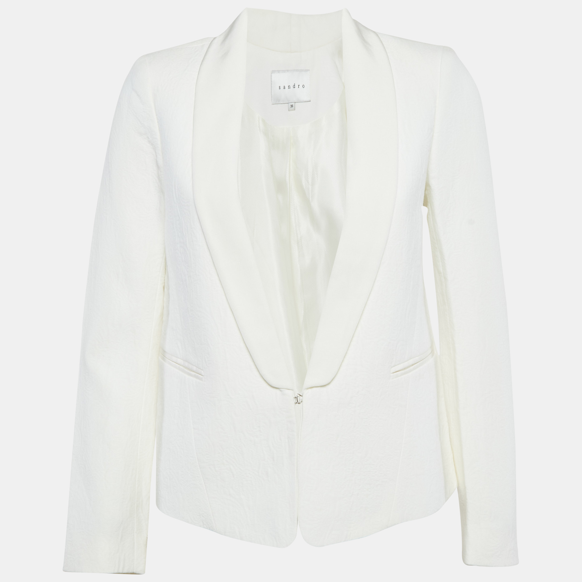 Sandro White Jacquard Shawl Collar Jacket Sandro White Jacquard Shawl Collar Jacket