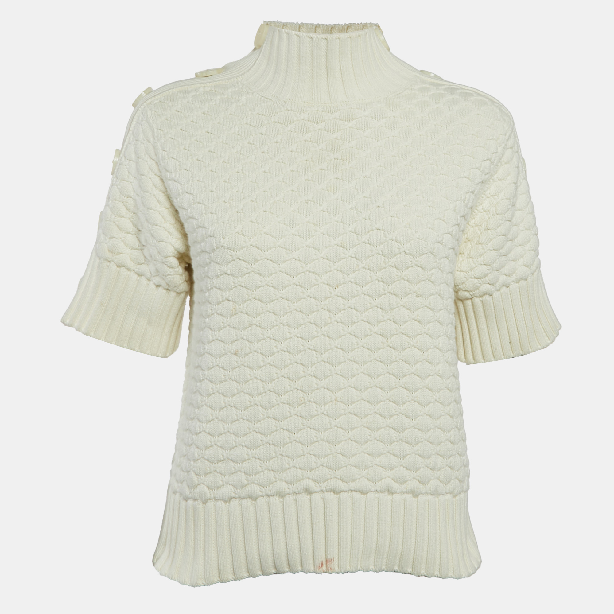 See by Chloe Cream Patterned Knit Turtleneck Sweater See by Chloe Cream Patterned Knit Turtleneck Sweater