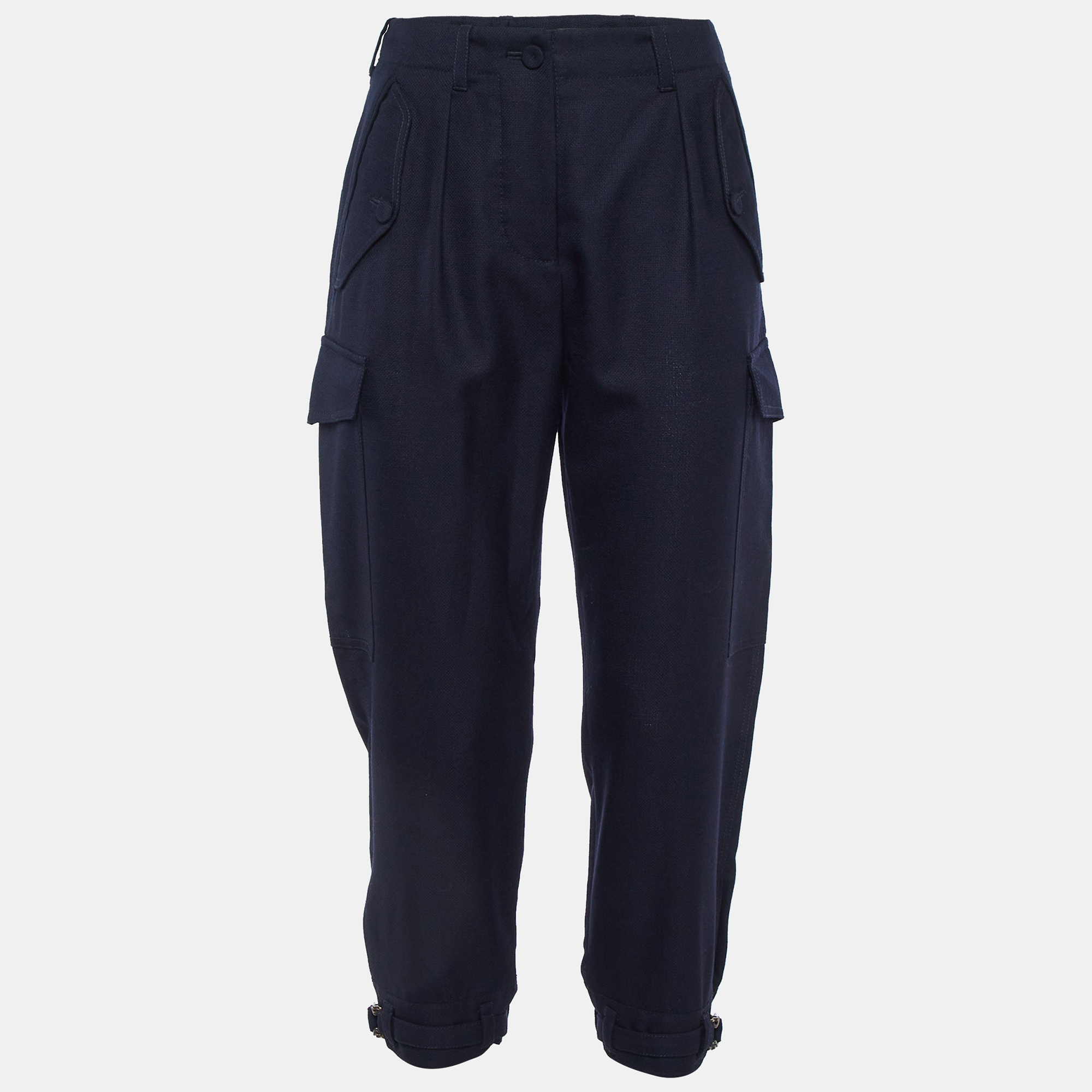 Stella McCartney Navy Blue Wool Belted Cuff Detail Trousers Stella McCartney Navy Blue Wool Belted Cuff Detail Trousers