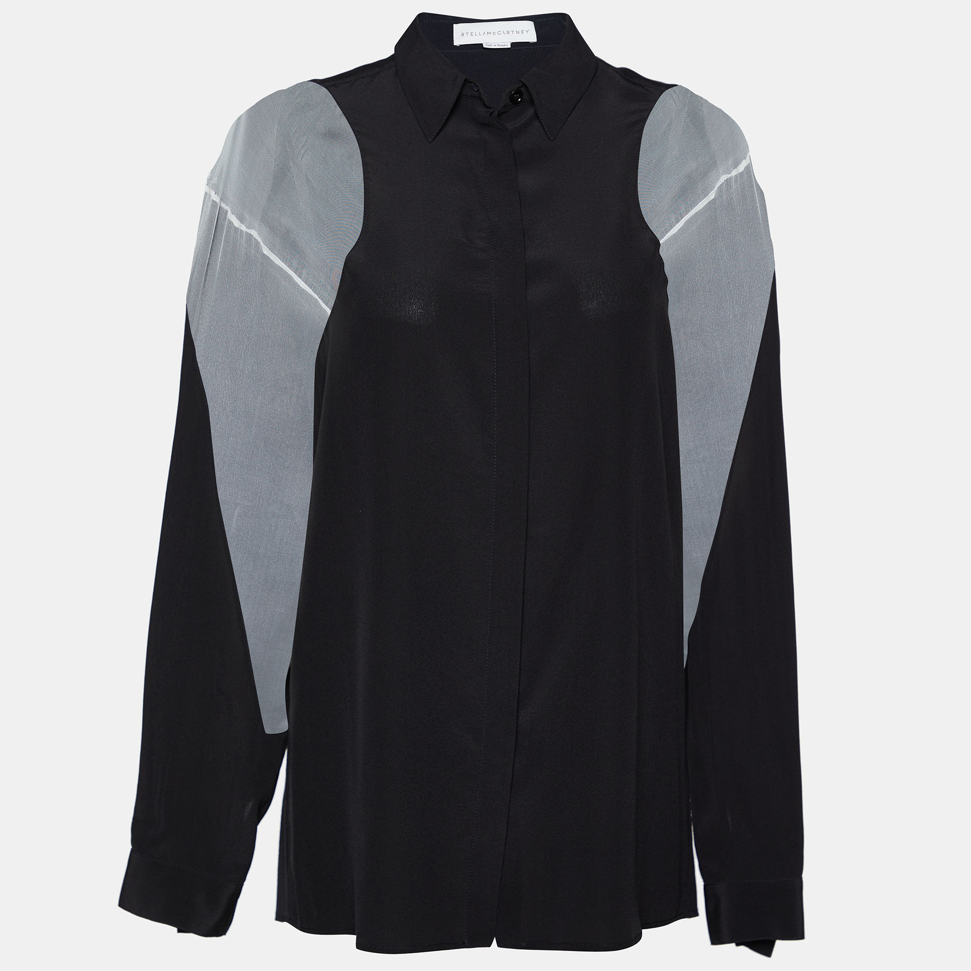 Stella McCartney Black Silk Contrast Detail Button Front Shirt Stella McCartney Black Silk Contrast Detail Button Front Shirt