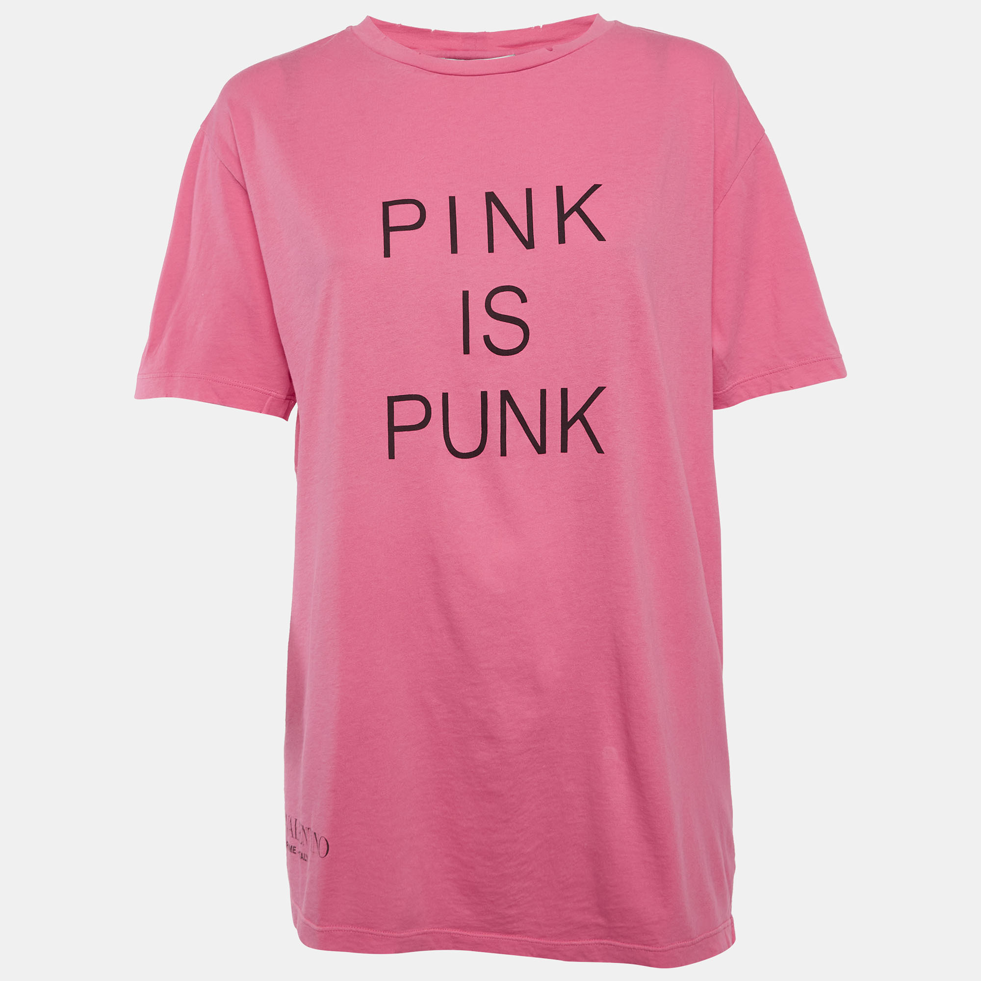 Valentino Pink Pink is Punk Print Jersey Distressed Shirt Valentino Pink Pink is Punk Print Jersey Distressed Shirt