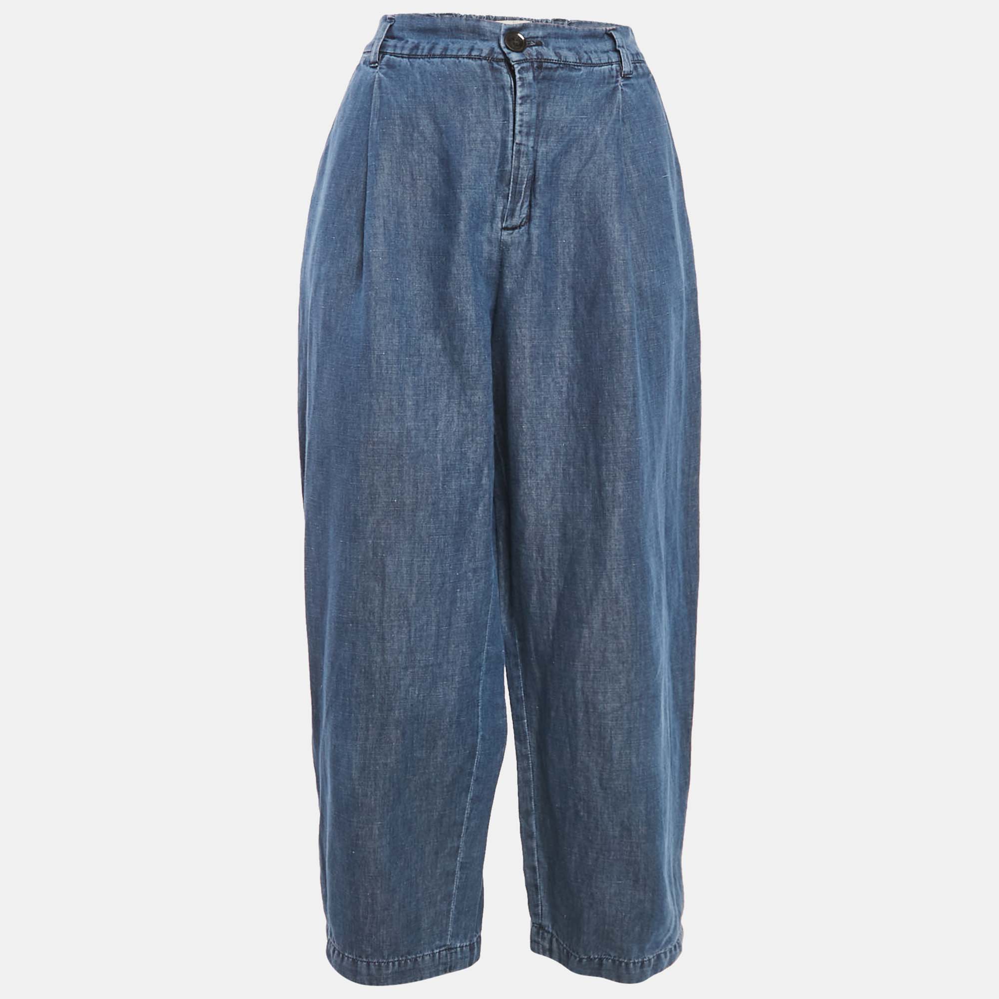 Weekend Max Mara Blue Chambray Wide-Leg Trousers Weekend Max Mara Blue Chambray Wide-Leg Trousers