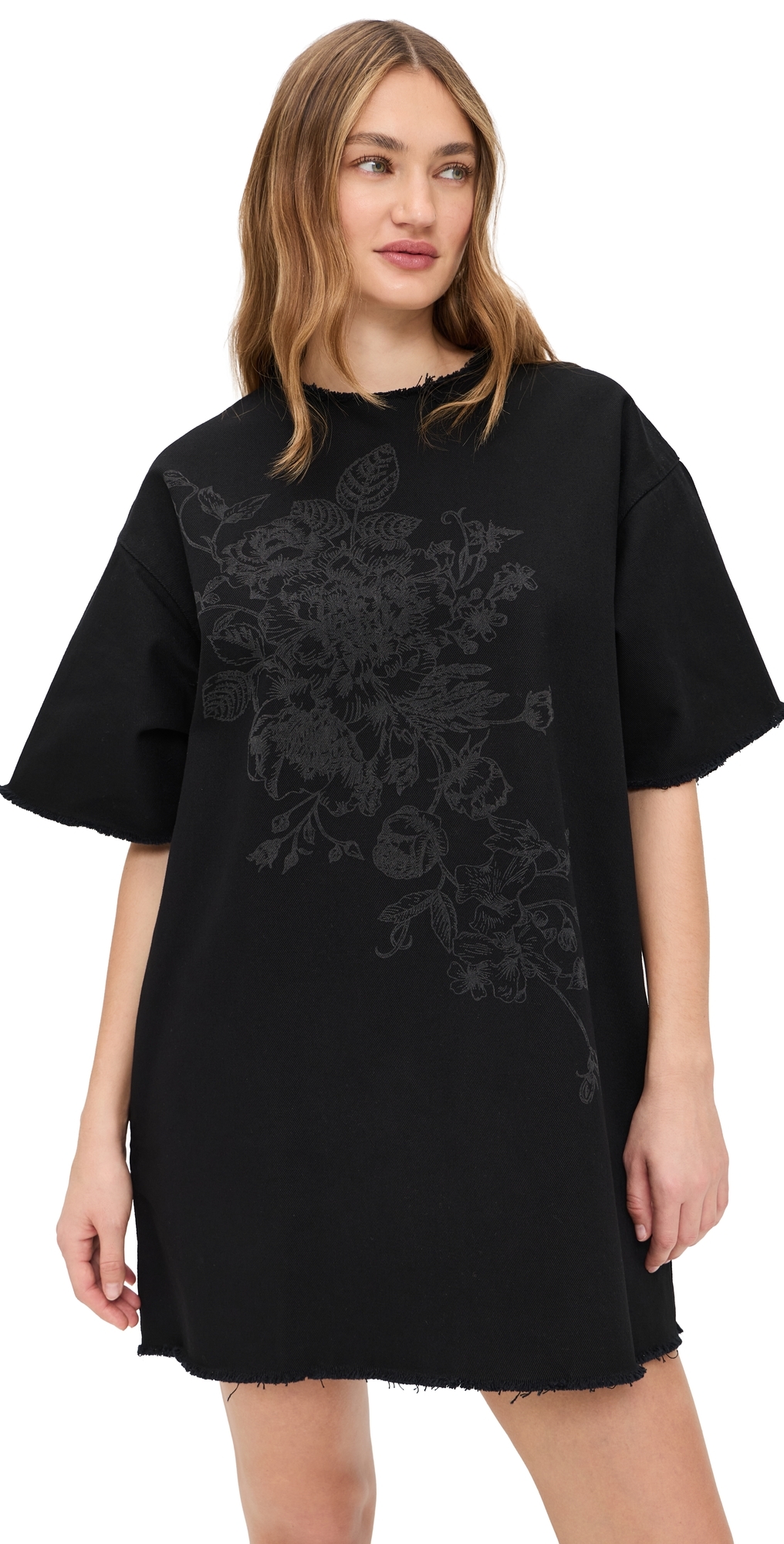 Marques’Almeida Flower Motif Drill Shirt Dress Black Marques’Almeida Flower Motif Drill Shirt Dress Black