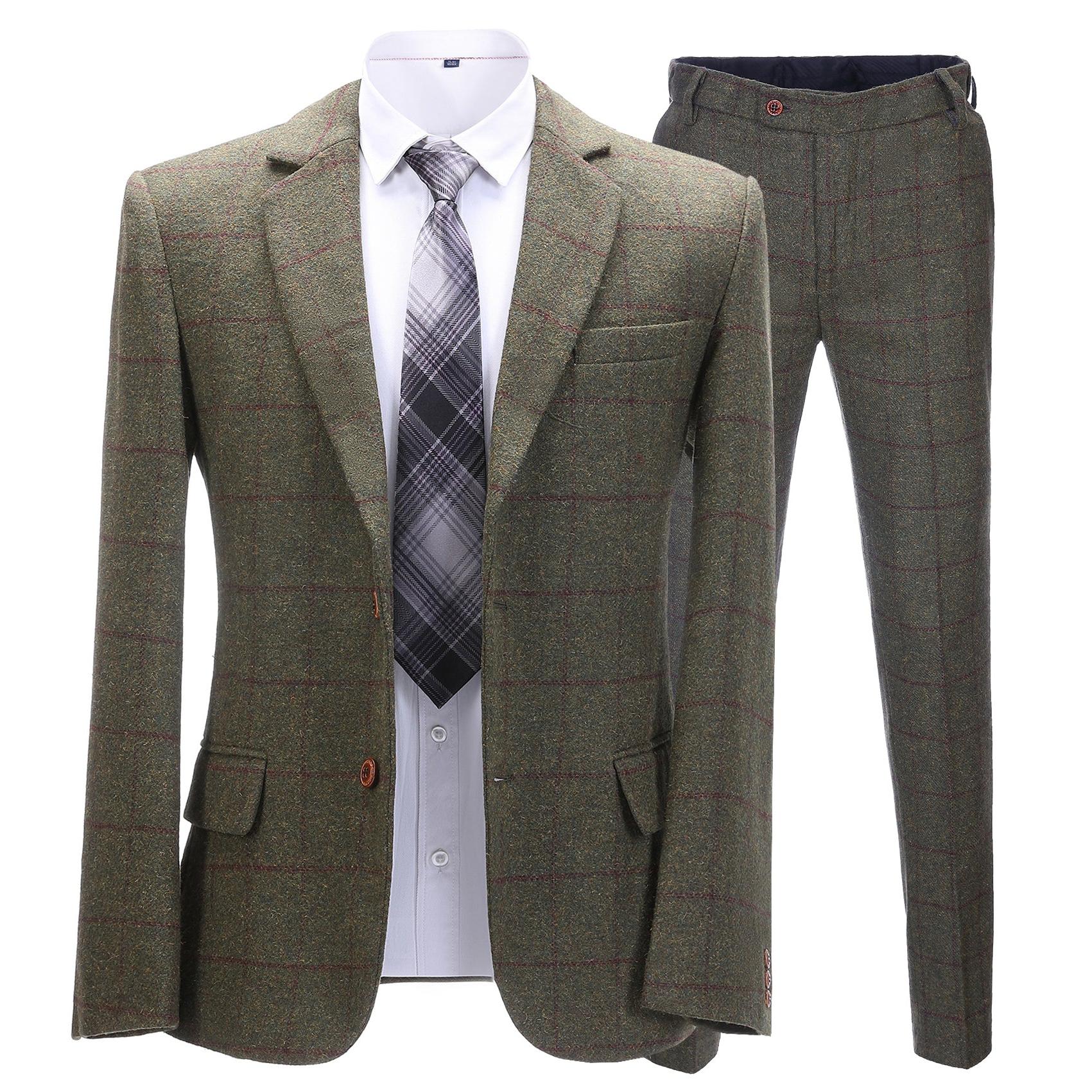 Menseventwear Men’s Pieces Formal Green Tweed Plaid Notch Lapel Tuxedos for WeddingBlazer+Pants Menseventwear Men’s Pieces Formal Green Tweed Plaid Notch Lapel Tuxedos for WeddingBlazer+Pants
