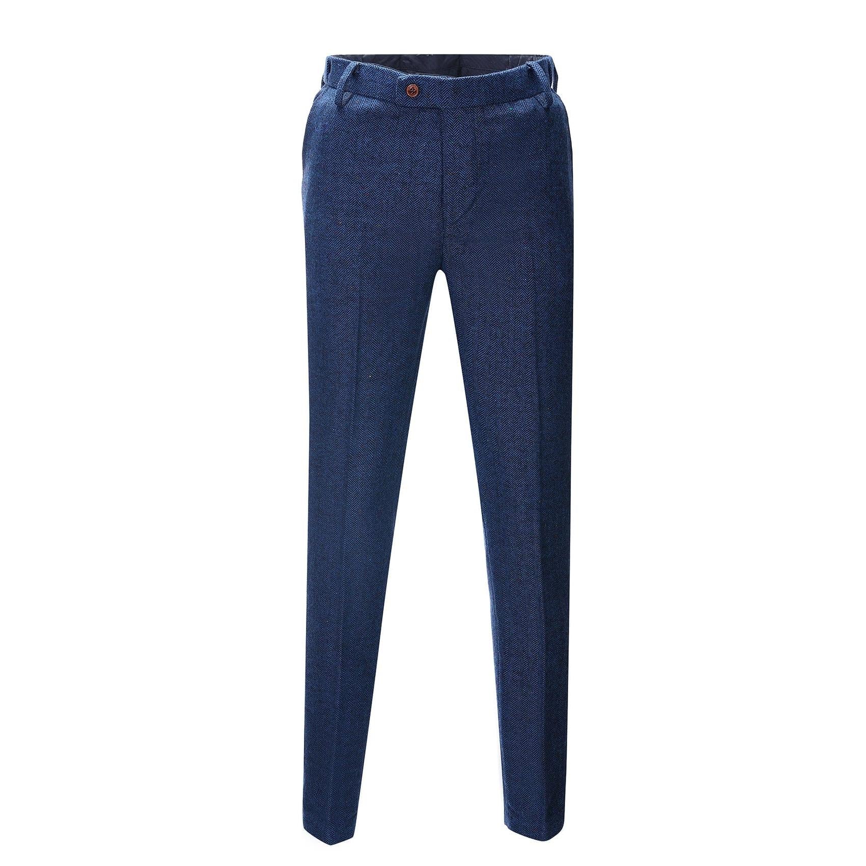 Menseventwear Men’s Casual Suit Pants Royal Blue Herringbone Pleat-Front Trousers – Royal Blue W x L Menseventwear Men’s Casual Suit Pants Royal Blue Herringbone Pleat-Front Trousers – Royal Blue W x L