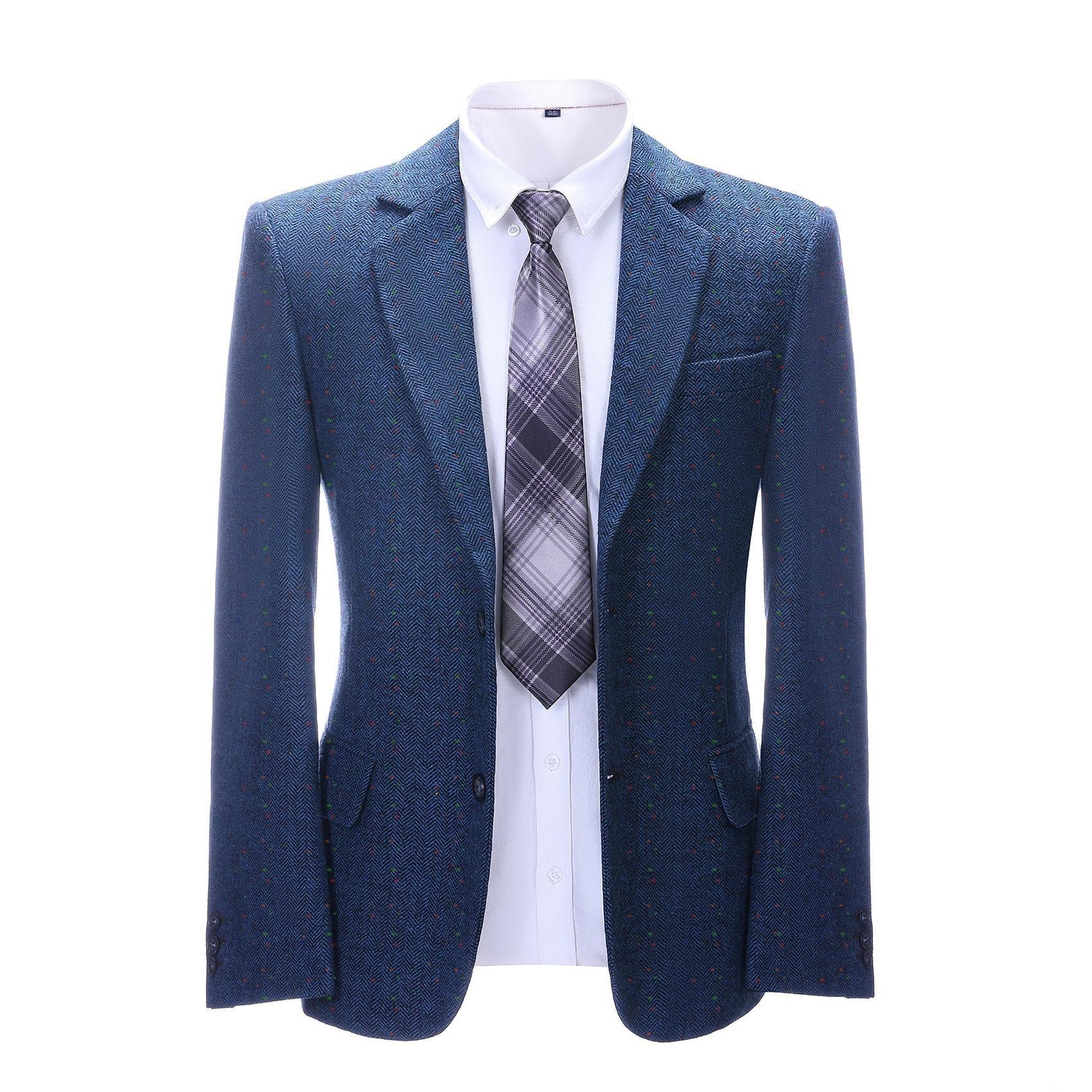 Menseventwear Men’s Formal Royal Blue Herringbone Notch Lapel Blazer Business Tweed Jacket Menseventwear Men’s Formal Royal Blue Herringbone Notch Lapel Blazer Business Tweed Jacket