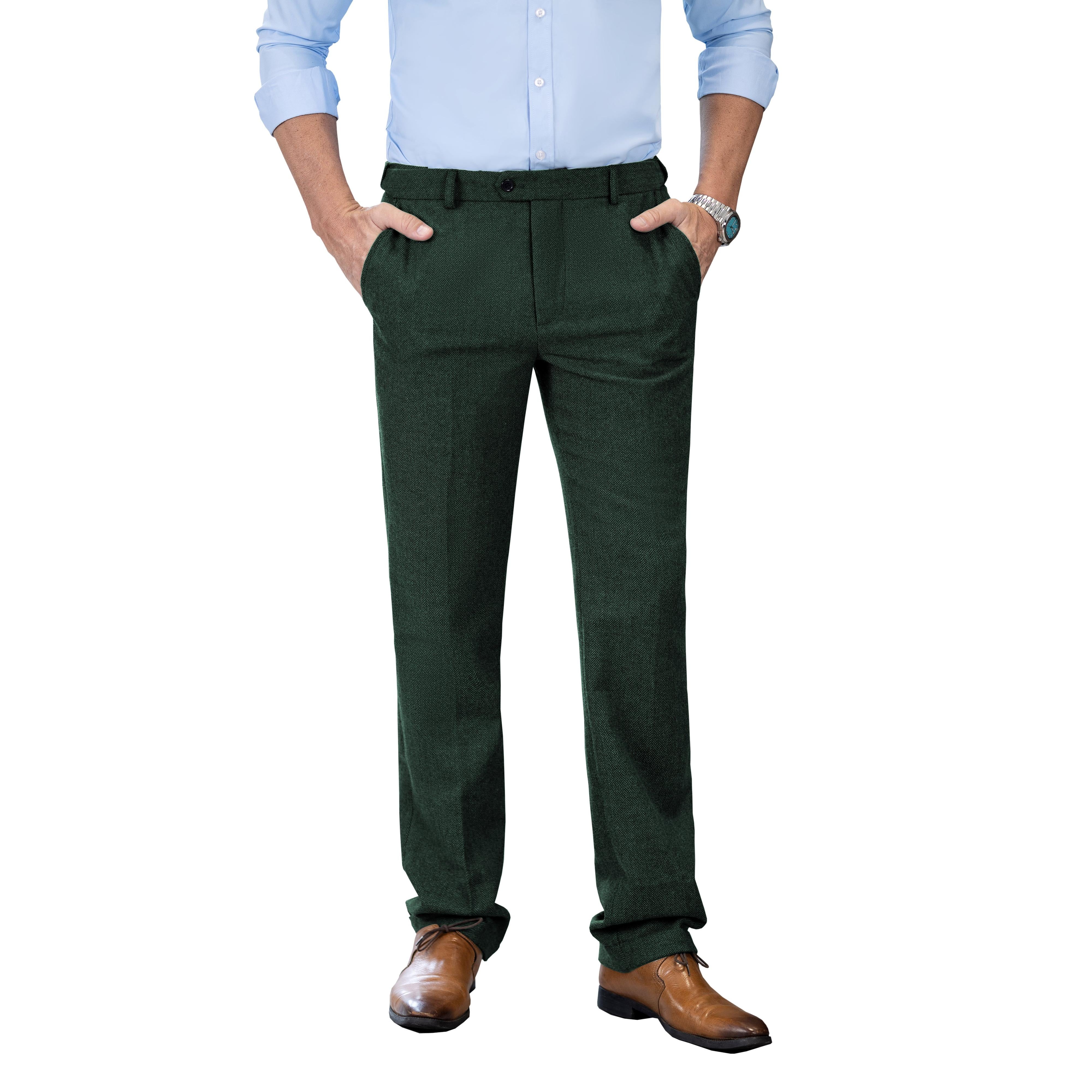 Men’s Retro Suit Pants Herringbone Tweed Trousers – Hunt Green W x L Men’s Retro Suit Pants Herringbone Tweed Trousers – Hunt Green W x L