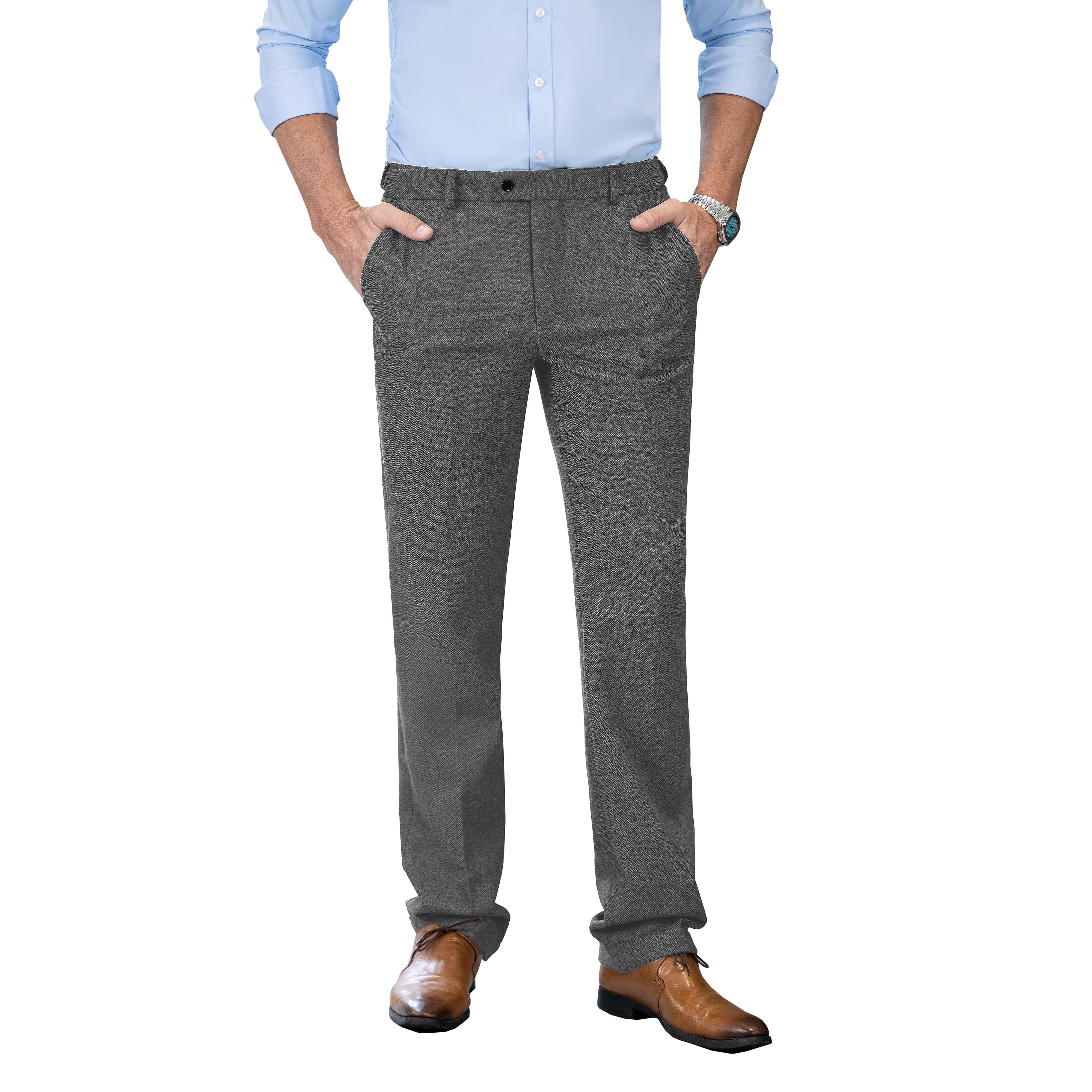 Men’s Retro Suit Pants Herringbone Tweed Trousers – Gray W x L Men’s Retro Suit Pants Herringbone Tweed Trousers – Gray W x L