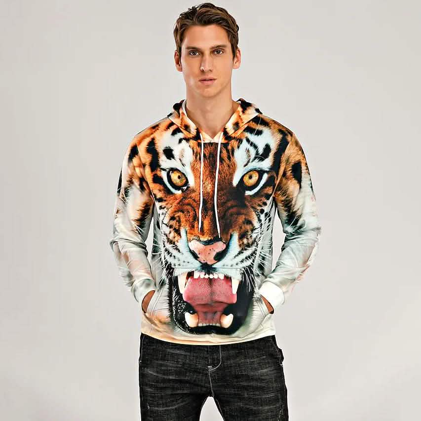 Men’s Animal Patterned D Tiger Hoodie – Men’s Animal Patterned D Tiger Hoodie –