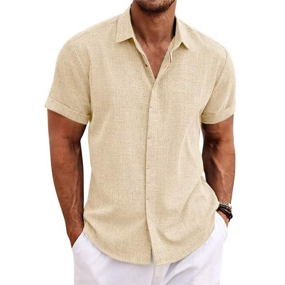 Men’s Button Down Shirt Short Sleeve Plain Lapel Men’s Button Down Shirt Short Sleeve Plain Lapel
