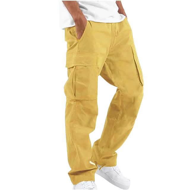 Men’s Cargo Pants Trousers Drawstring Elastic Waist Multi Pocket – Yellow XXXX Men’s Cargo Pants Trousers Drawstring Elastic Waist Multi Pocket – Yellow XXXX