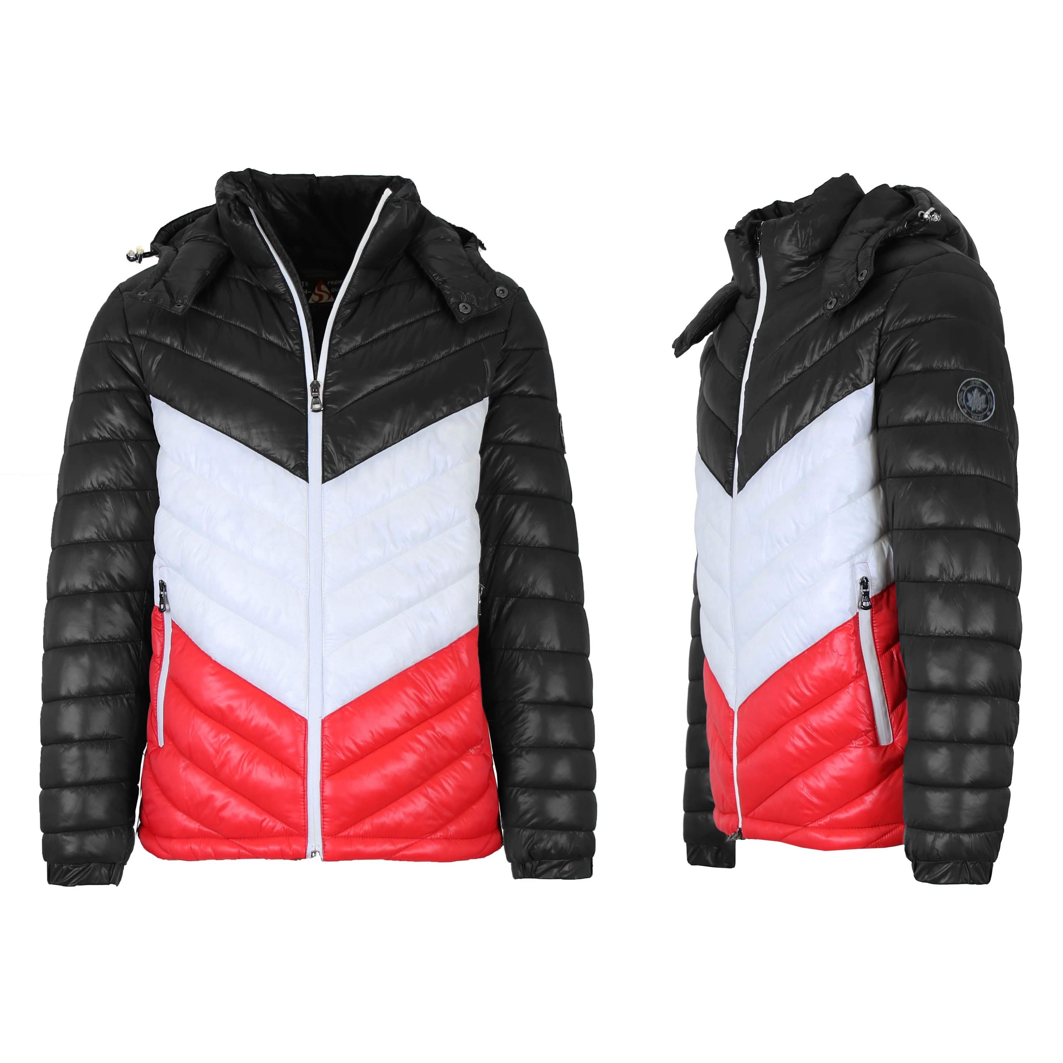 Men’s Heavyweight Hooded Puffer Bubble Jacket – BlackWhiteRed Men’s Heavyweight Hooded Puffer Bubble Jacket – BlackWhiteRed