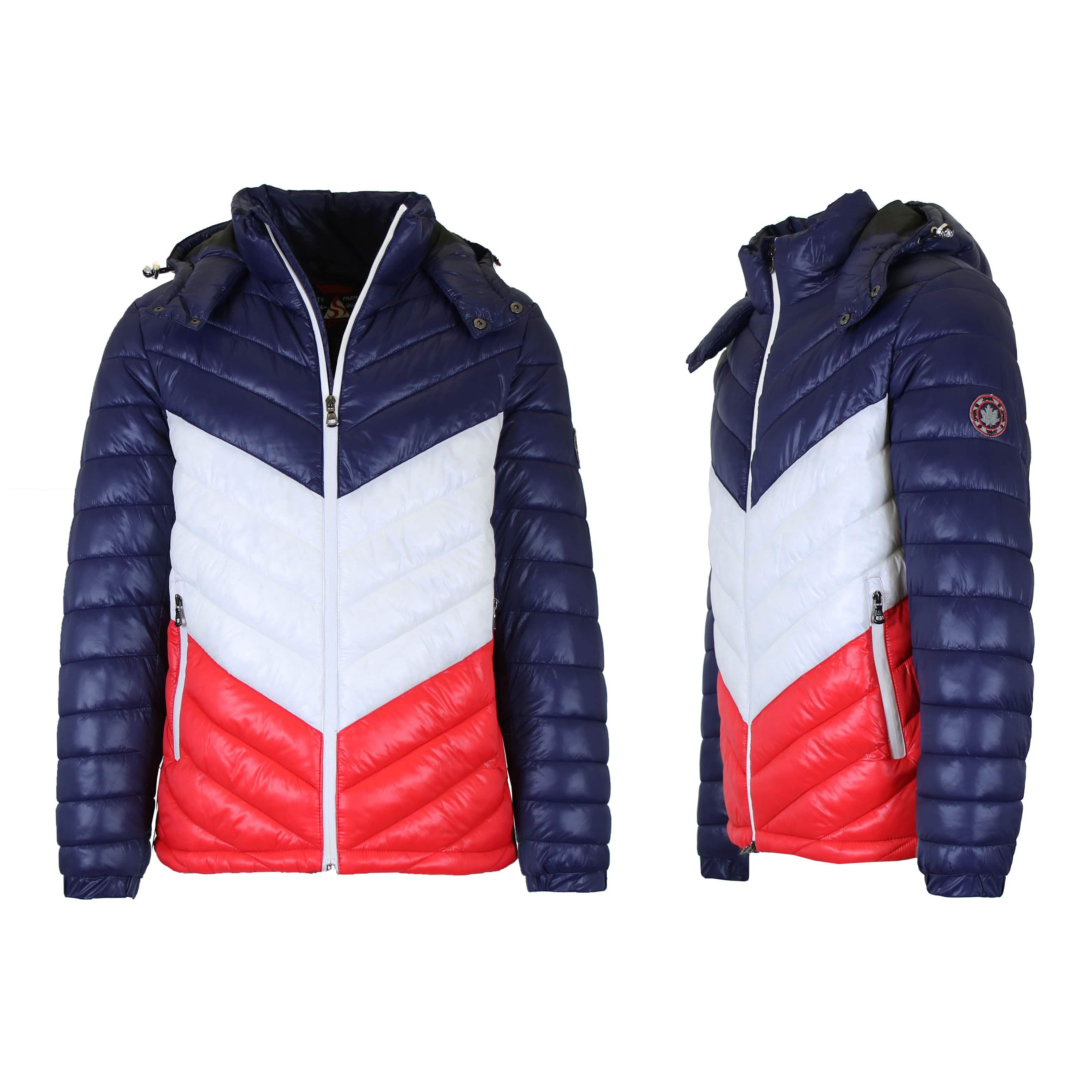 Men’s Heavyweight Hooded Puffer Bubble Jacket – NavyWhiteRed Men’s Heavyweight Hooded Puffer Bubble Jacket – NavyWhiteRed