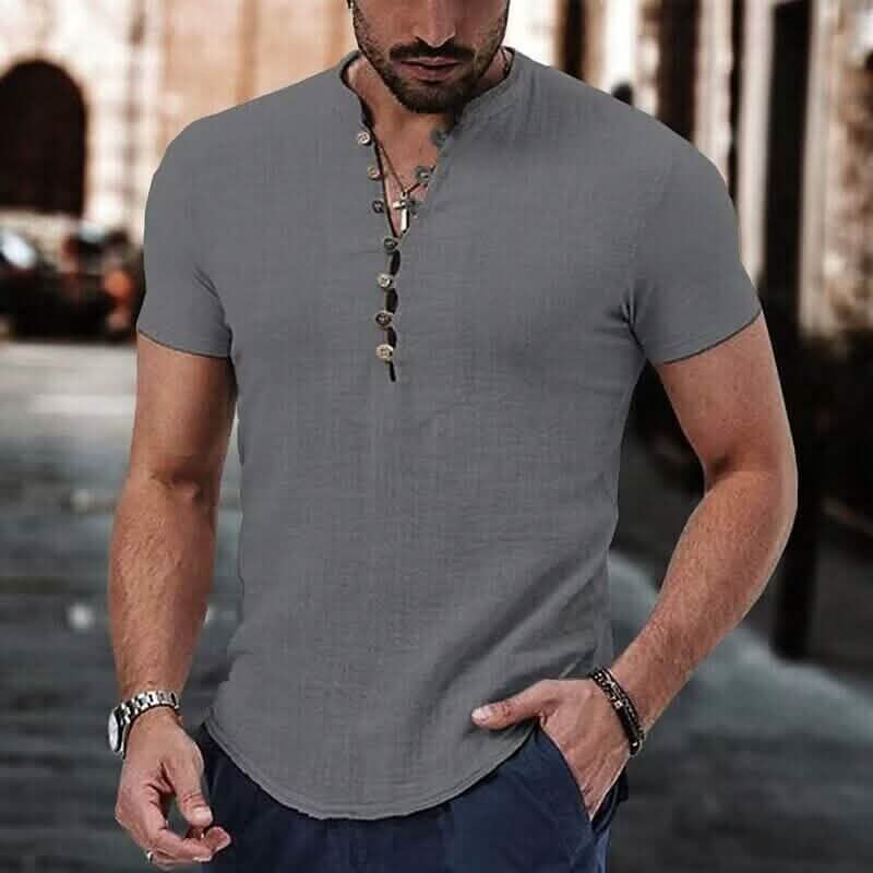 Men’s Popover Shirt Short Sleeve Plain V Neck Men’s Popover Shirt Short Sleeve Plain V Neck