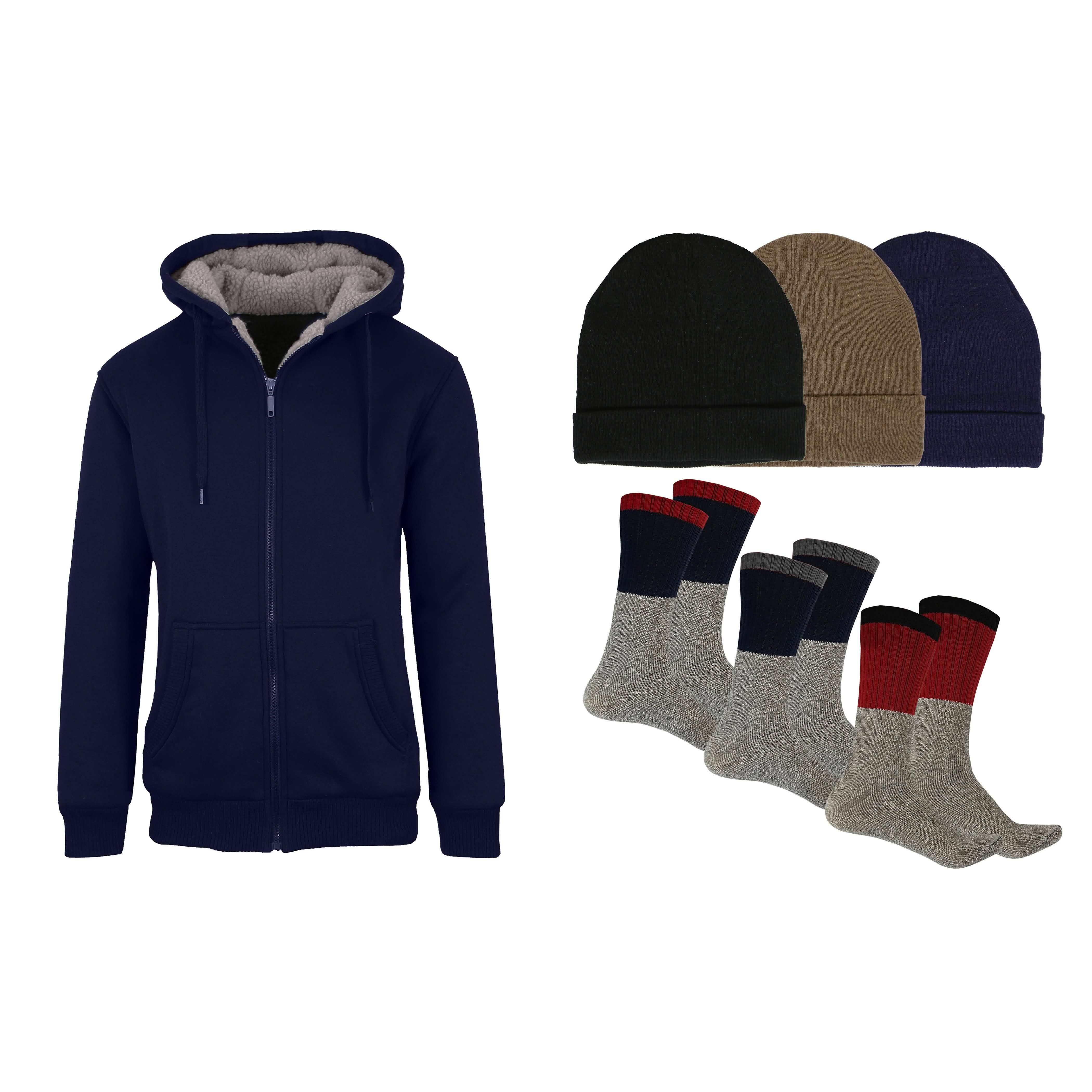 Men’s Sherpa Hoodie, Fleece Lined Hat and Thermal Socks Gift Set Men’s Sherpa Hoodie, Fleece Lined Hat and Thermal Socks Gift Set