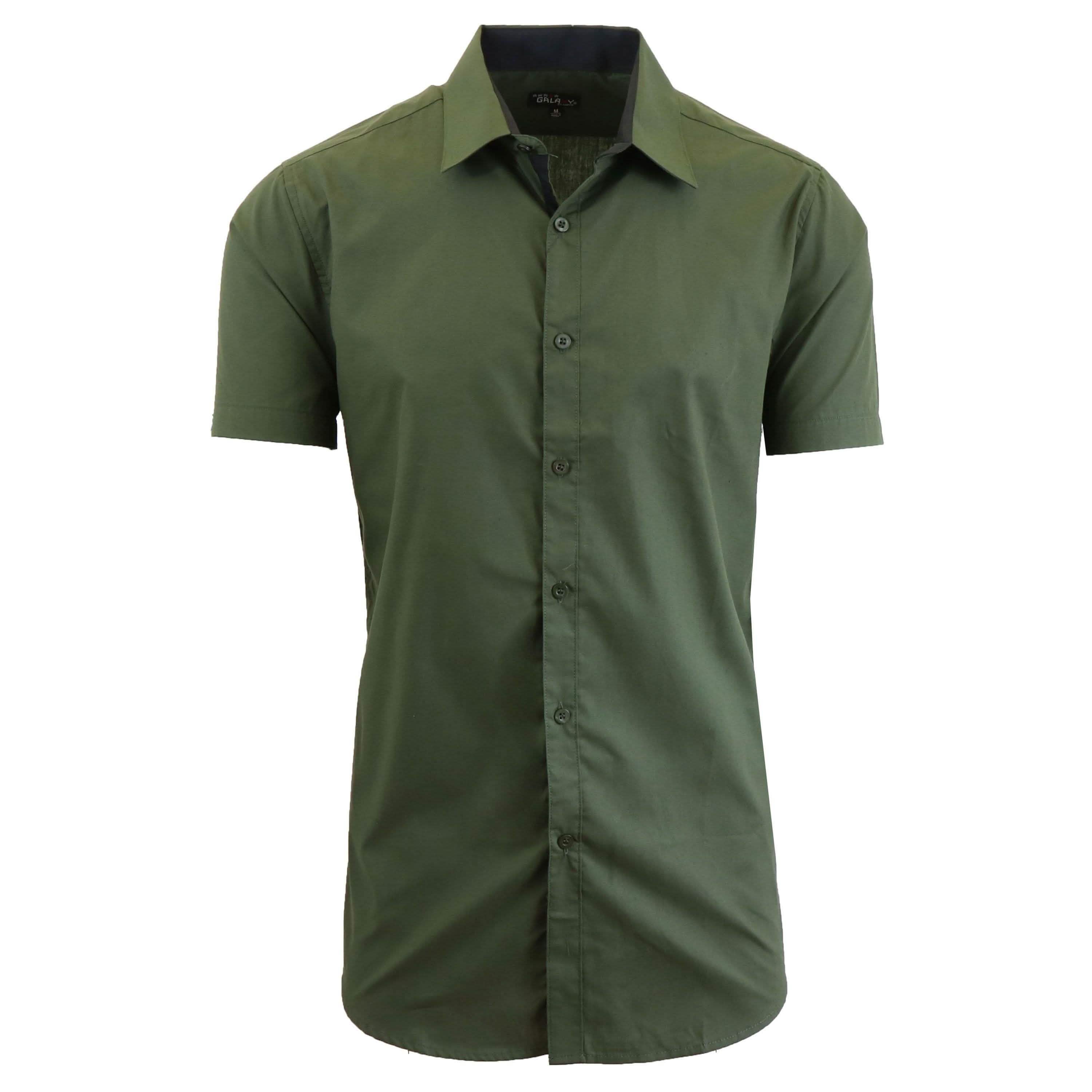 Mens Short Sleeve Dress Shirt – Olive Green Medium Mens Short Sleeve Dress Shirt – Olive Green Medium