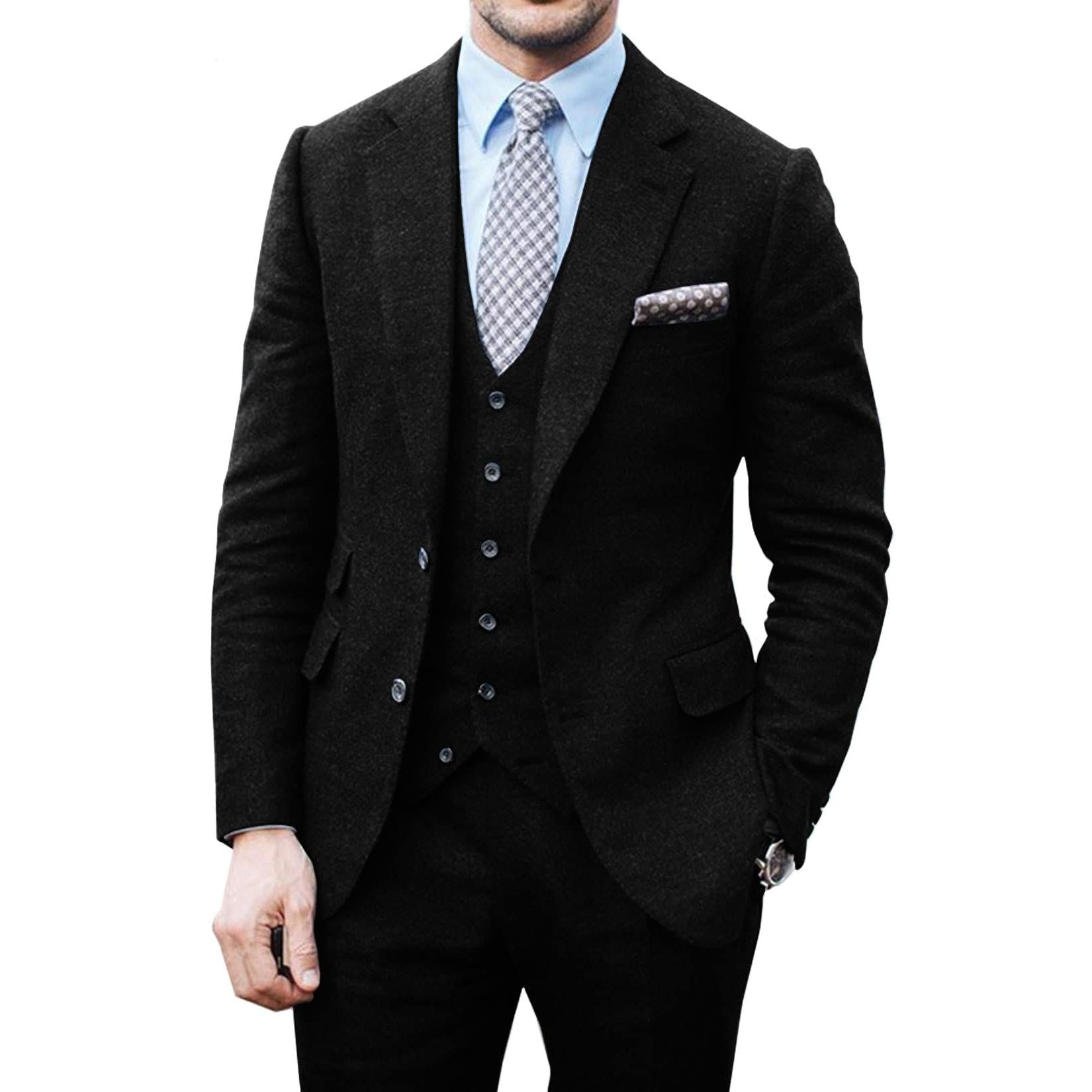 Menseventwear Vintage Classical Pieces Mens Suit Herringbone Tweed Notch Lapel Tuxedos Blazer+vest+Pants Menseventwear Vintage Classical Pieces Mens Suit Herringbone Tweed Notch Lapel Tuxedos Blazer+vest+Pants
