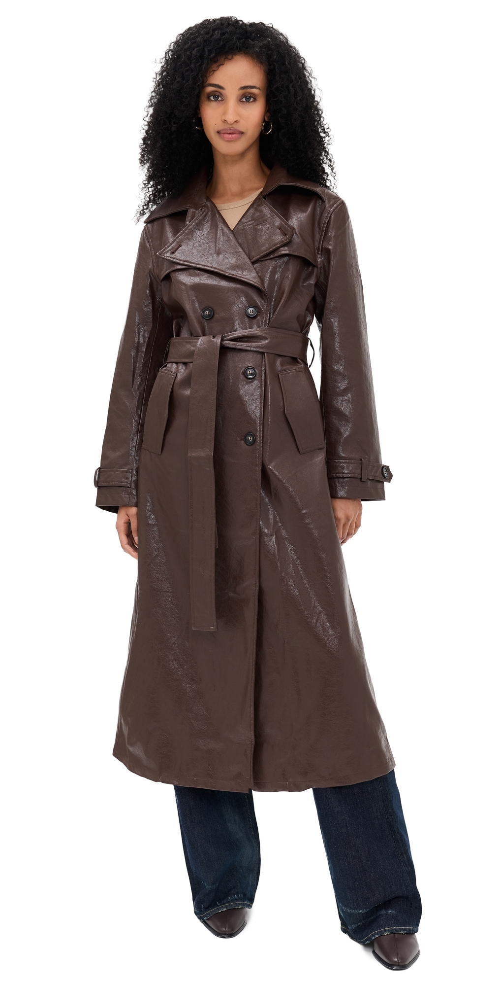Madison the Label Hutson Faux Leather Trench Coat Choc Madison the Label Hutson Faux Leather Trench Coat Choc