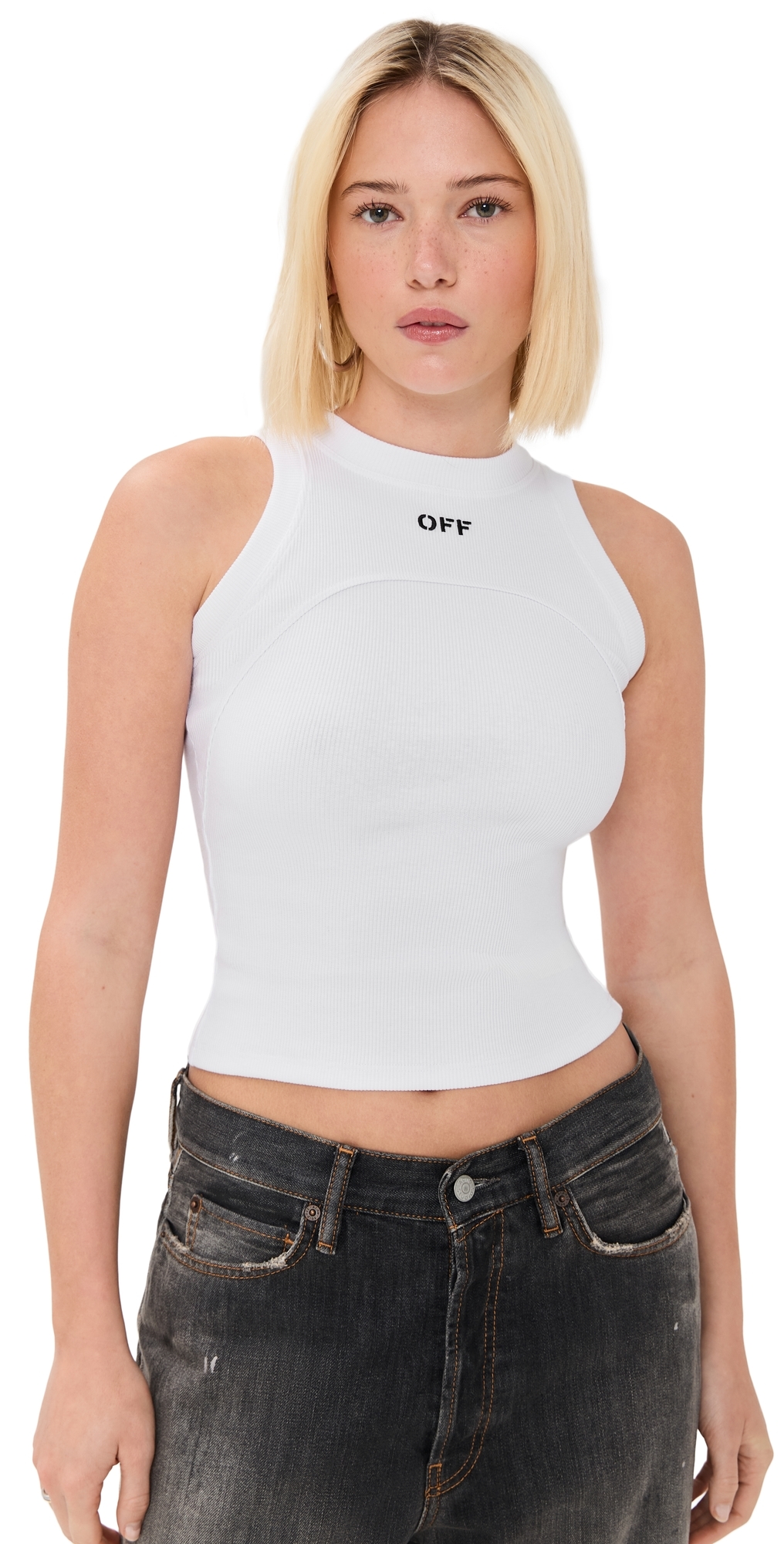 Off-White Off Stamp Rib Round Tank Top WhiteBlack Off-White Off Stamp Rib Round Tank Top WhiteBlack