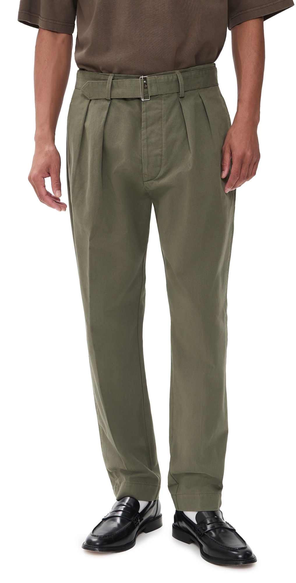 Officine Generale Pleated Twill Chinos Olive Officine Generale Pleated Twill Chinos Olive